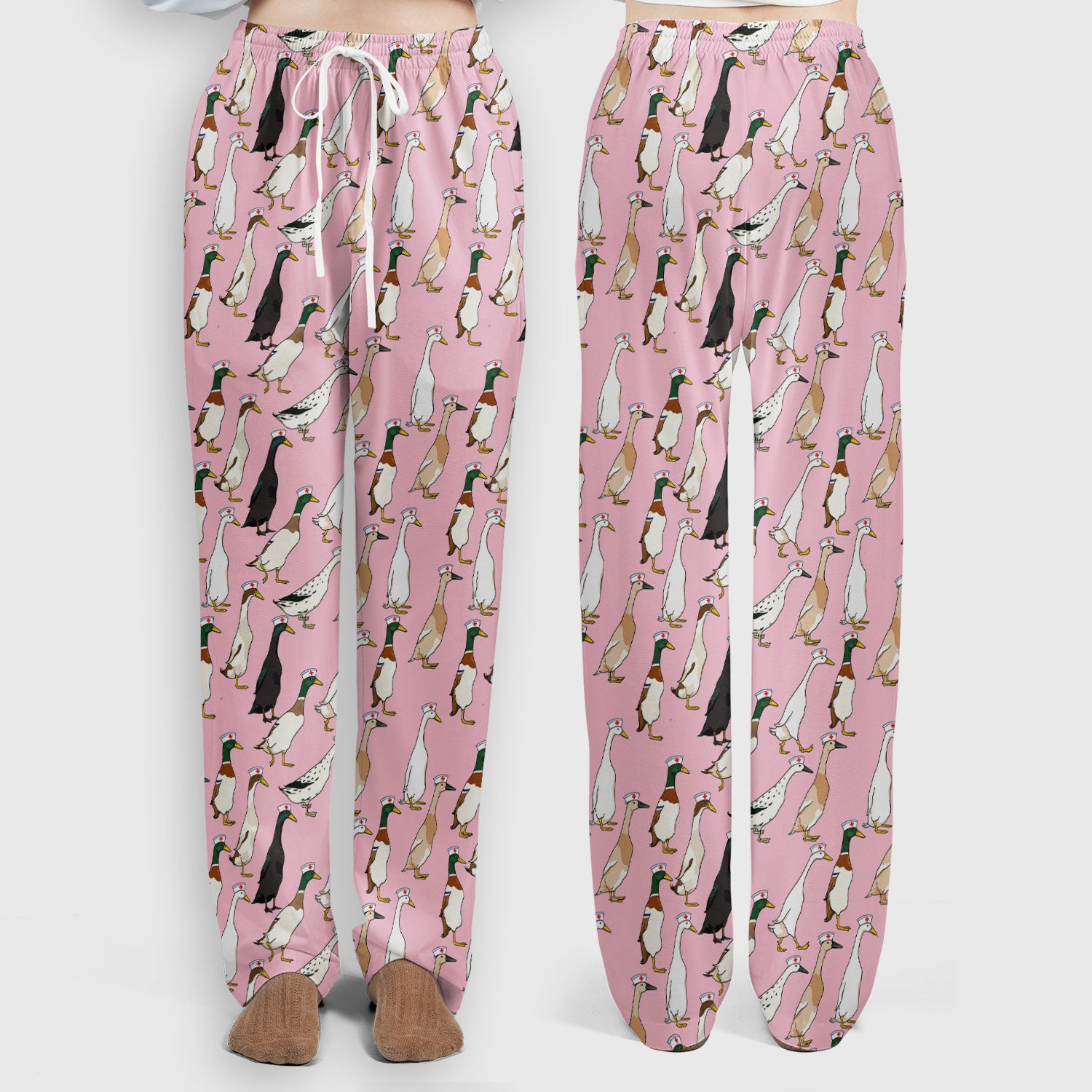 Funny Nurse Duck Pattern Scrub Set, Breathable Med Uniform