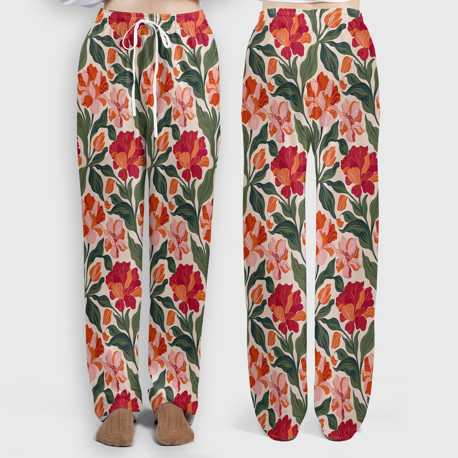Pretty Tropical Floral Print Scrub Set, Scrub Pants and V Neck Top