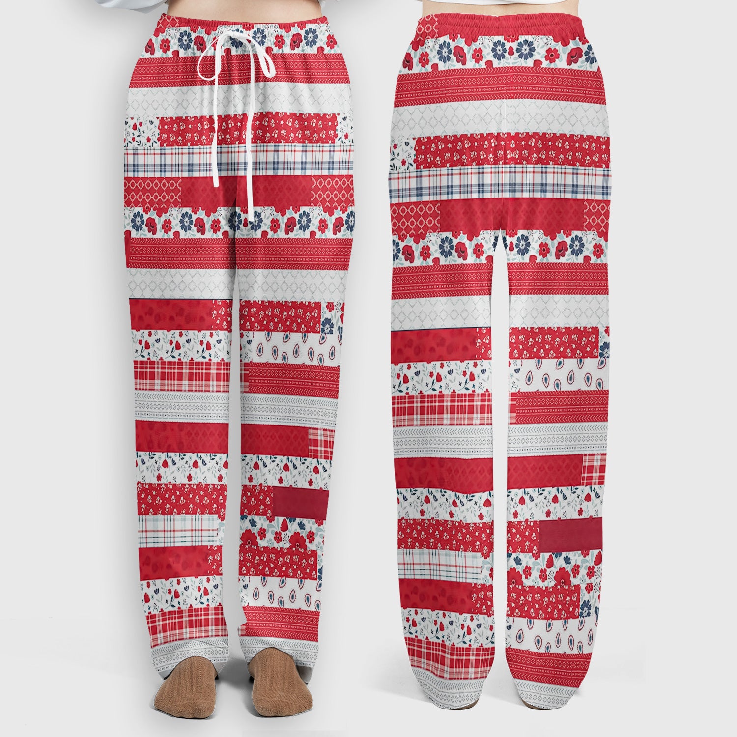 Patriotic Floral Flag Patchwork Pattern Scrub Set, Scrub Pants and V Neck Top