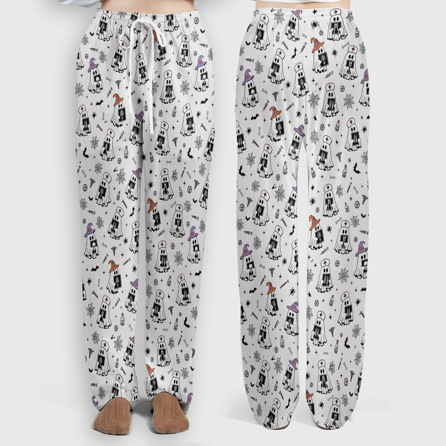 Halloween Ghost Nurses With X-Rays Scrub Set, Scrub Pants and V Neck Top