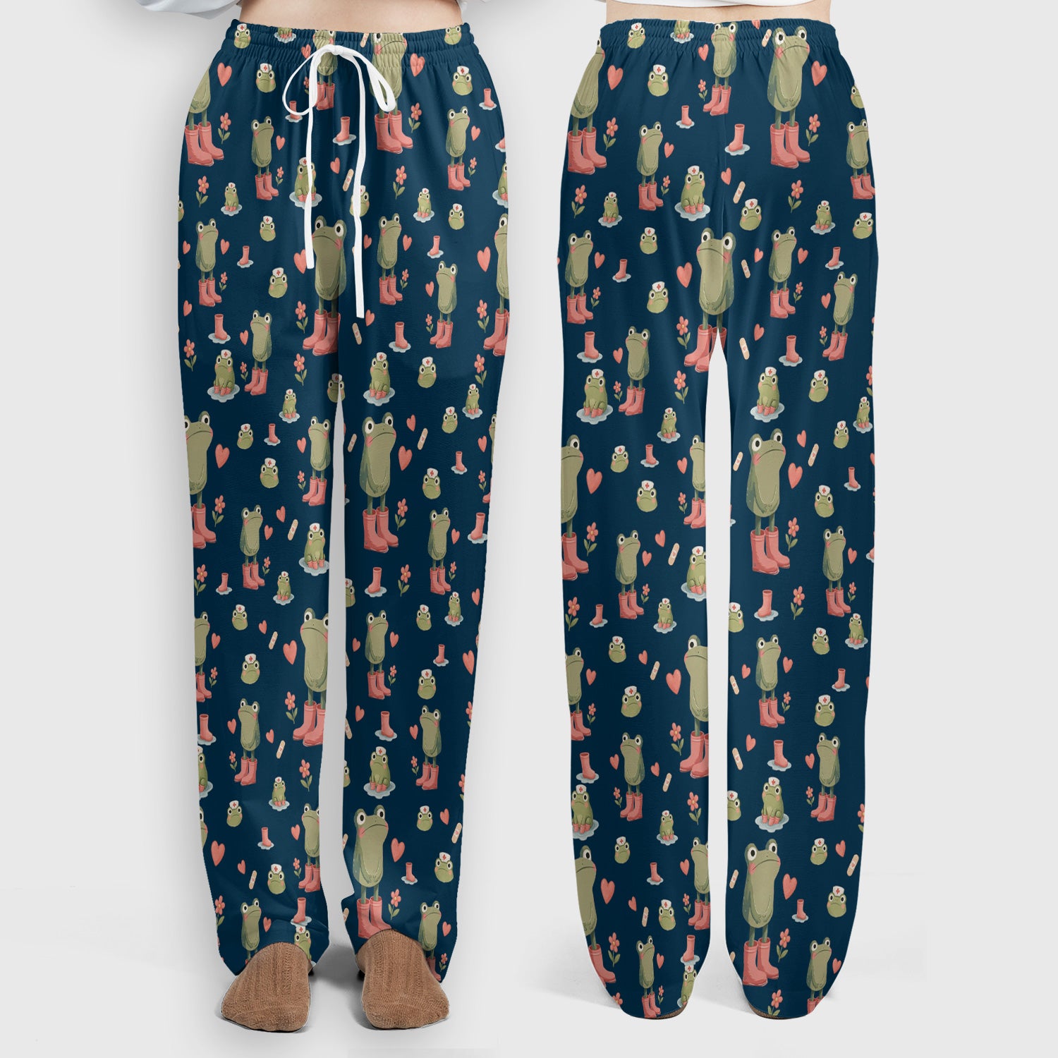Adorable Frog Boots Heart Pattern Scrub Set, Nurse Uniform Scrubs Set