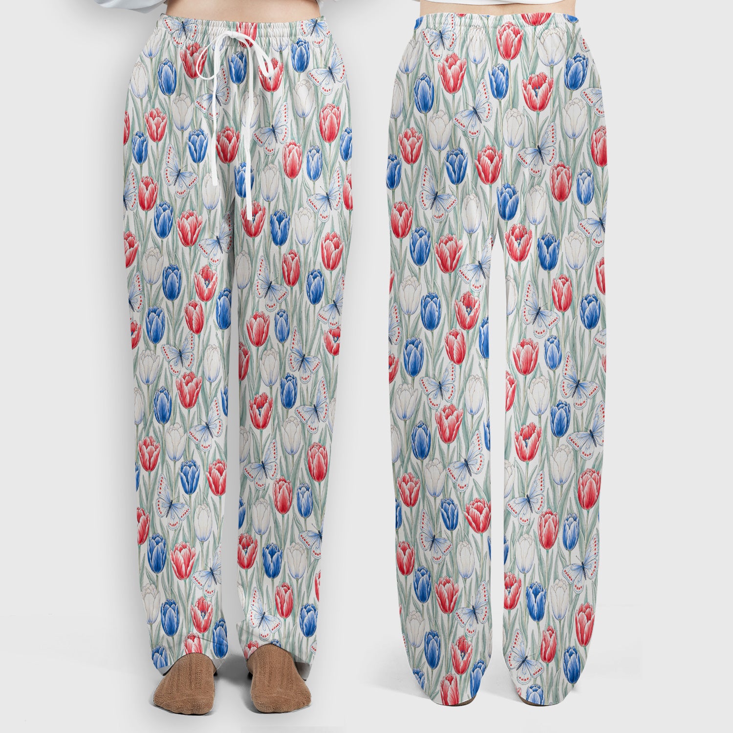 Patriotic Tulip Butterfly Nurse for RN, CNA, Healthcare Workers Scrub Set, Scrub Pants and V Neck Top