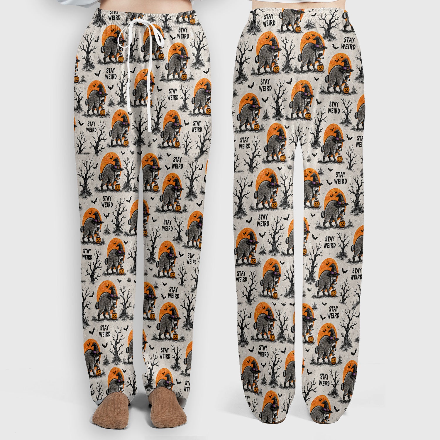 Funny Stay Weird Halloween Raccoon Scrub Set, Scrub Pants and V Neck Top