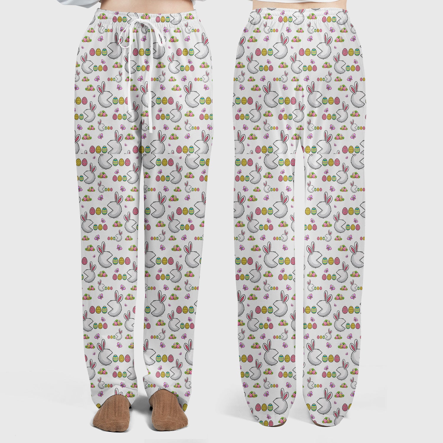 Easter Bunny and Colorful Eggs Print Scrub Set, Breathable Med Uniform