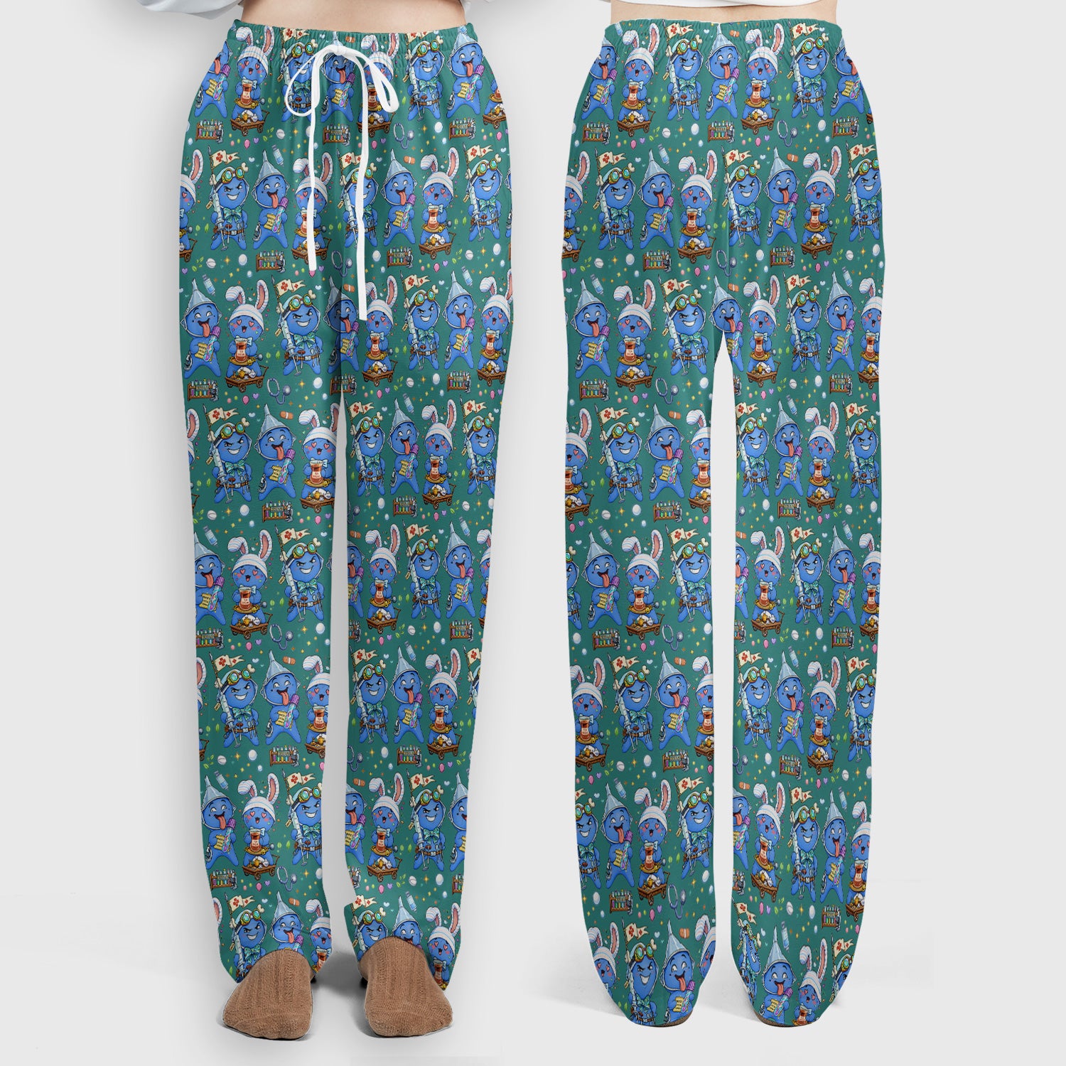 Cute Glove Doll Hospital Medical Cartoon Nurse Pattern Scrub Set, Women's Scrub Sets