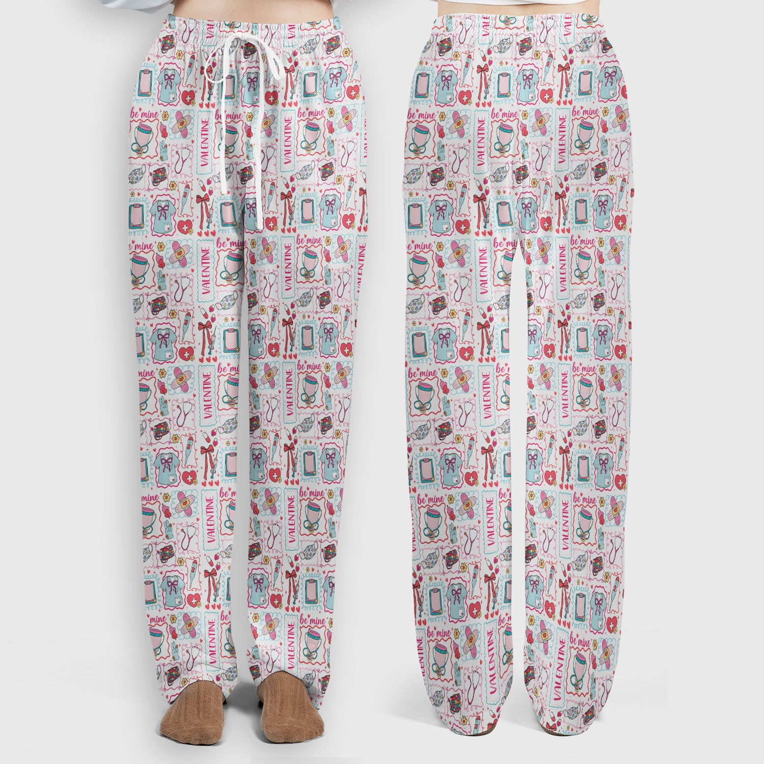 Valentine Medical Hearts Bandages Syringes Scrub Set, Breathable Med Uniform