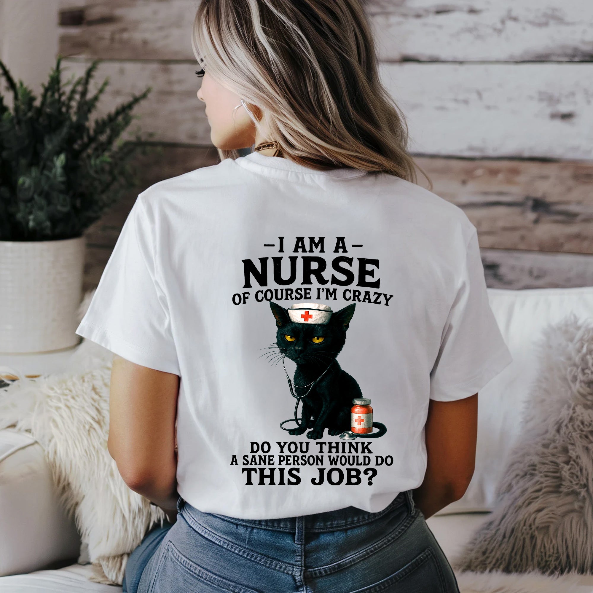 Personalized Funny Nurse Shirt with Black Cat Design – Crazy RN LPN CNA Quote Tee for Women – Custom Name Gift for Healthcare Workers