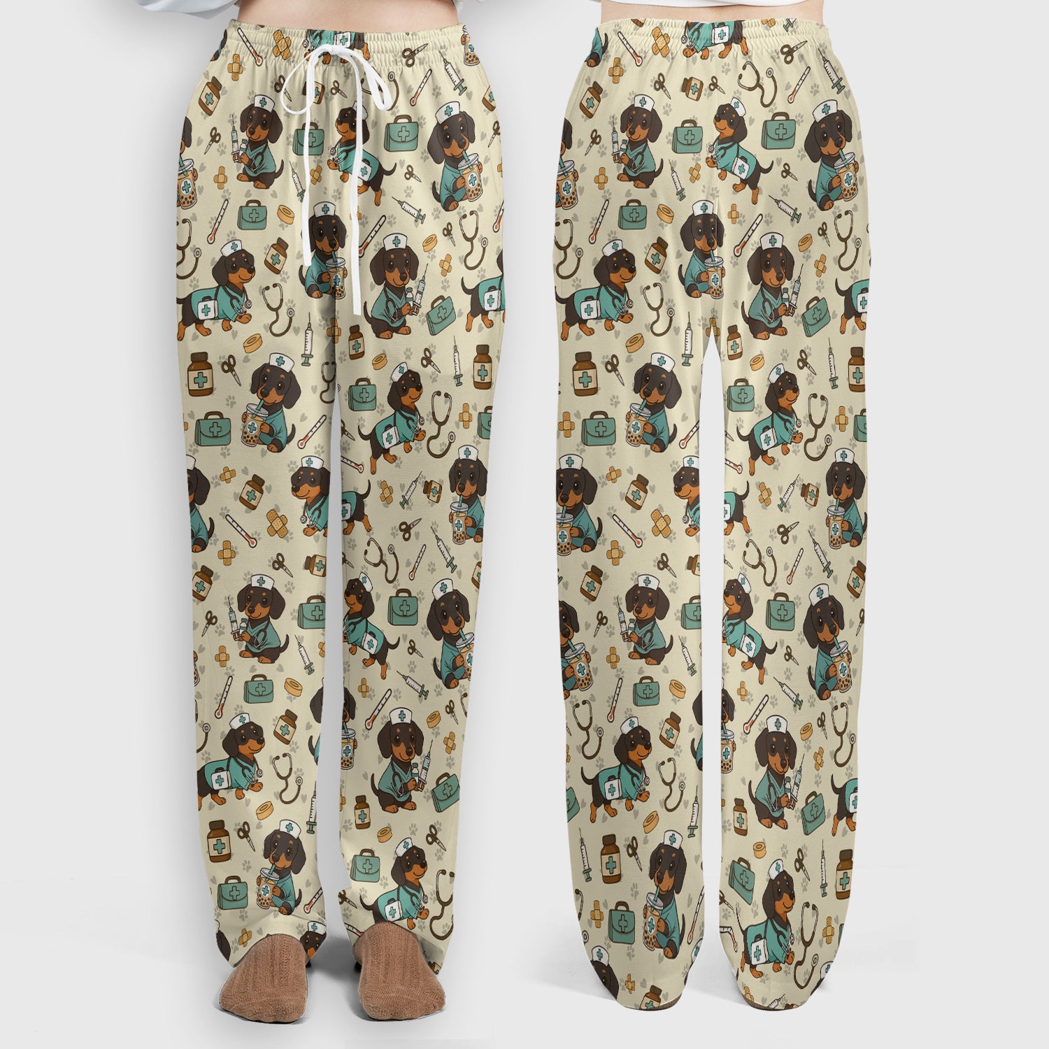 Funny Dachshund Nurse Scrubs Set - Cute Dog Print Medical Shirt - Holiday Nurse Scrub Top Gift for RN CNA Doctor, Women & Men