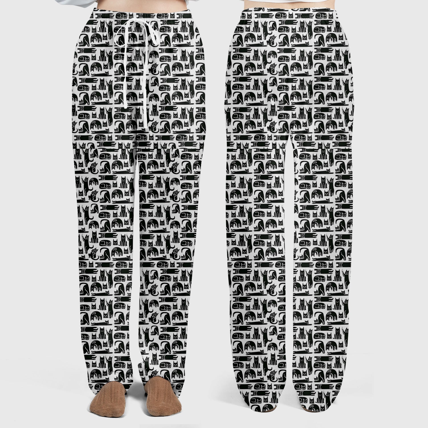 Cute Funny Cat Poses Print Scrub Sets, Scrub Pants and V Neck Top