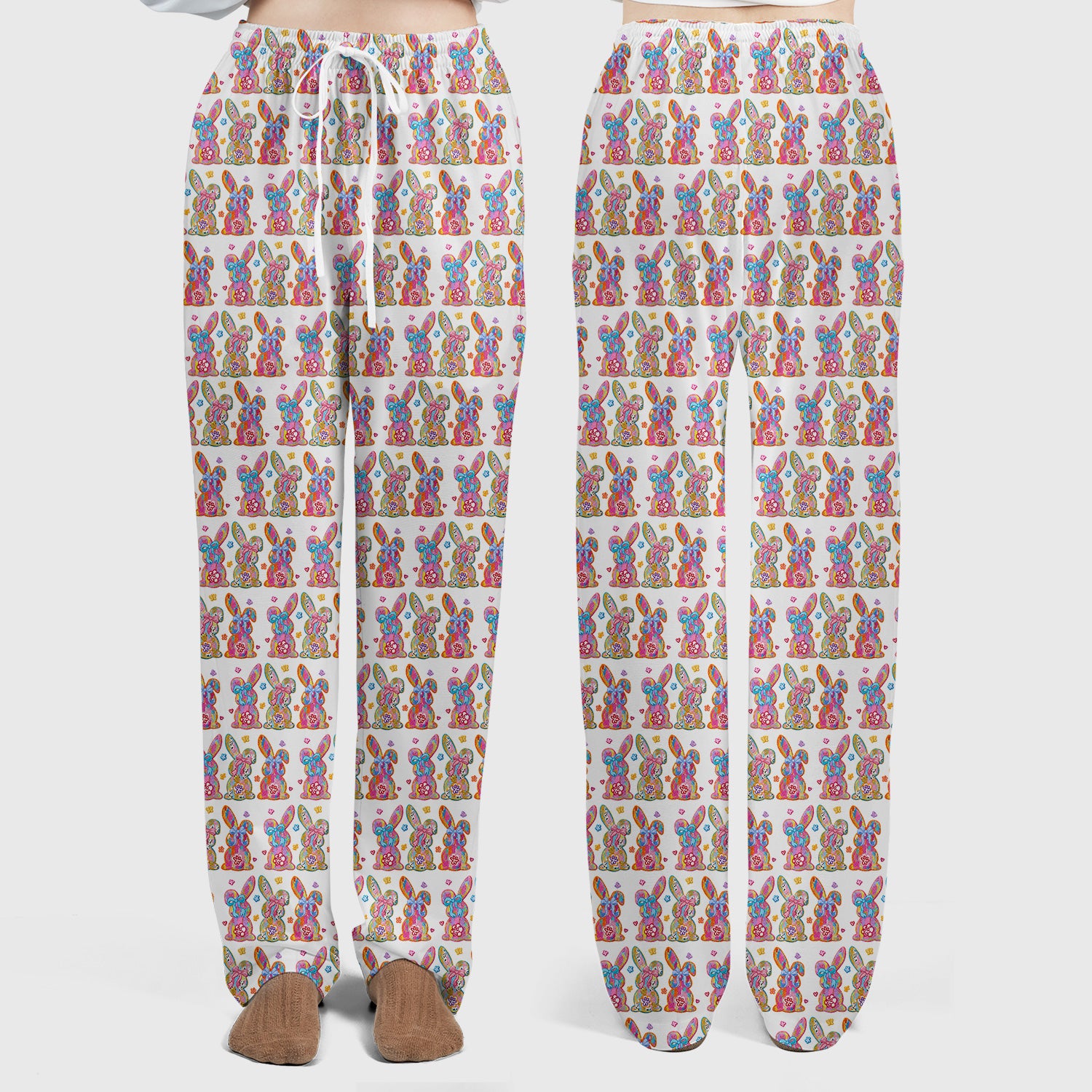 Cute Pastel Bunny Floral Pattern Scrub Set, Breathable Med Uniform