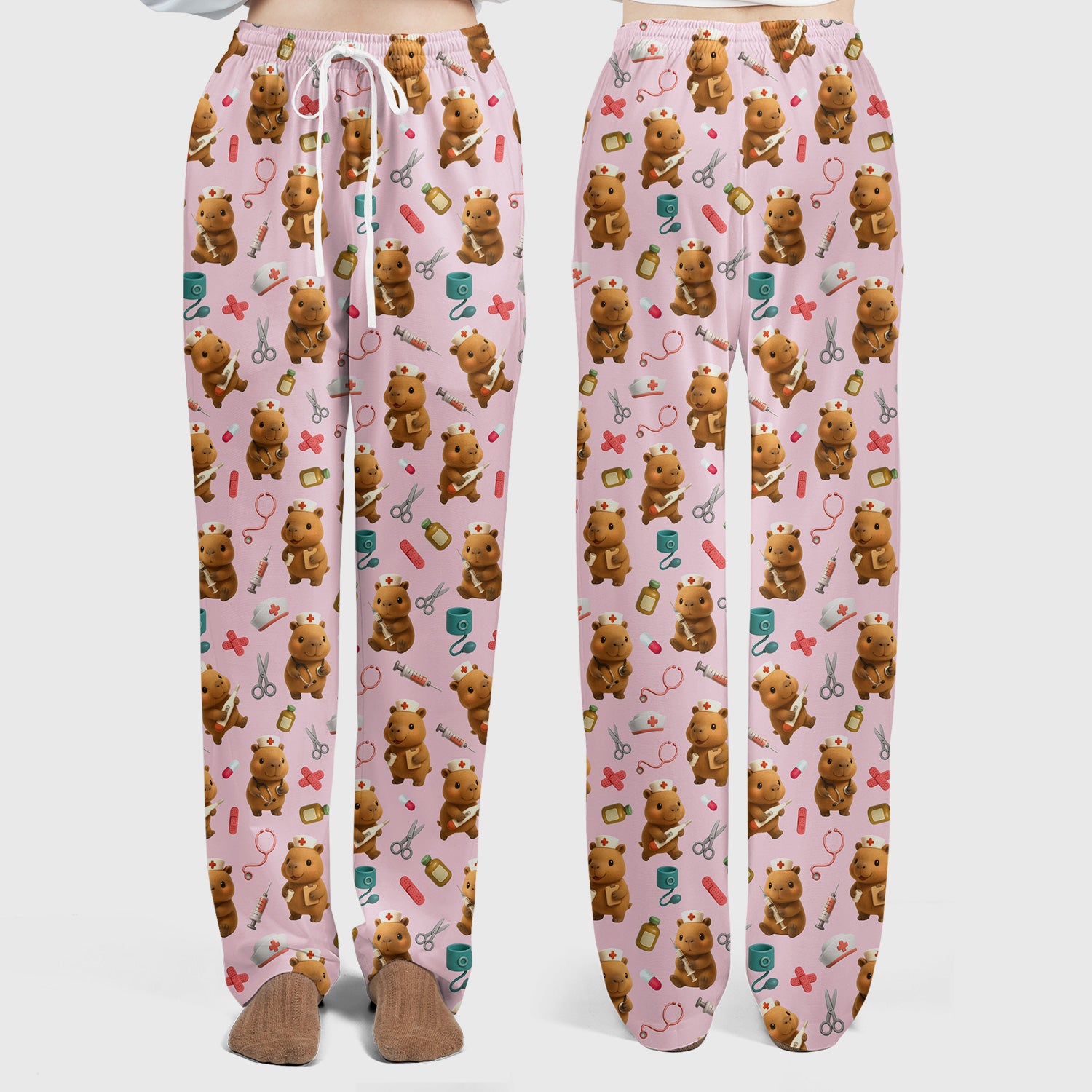 Bear Nurse Scrub Set for Women - Cute Animal Pattern Christmas Scrubs - Funny Medical Scrub Tops and Pants Gift Idea