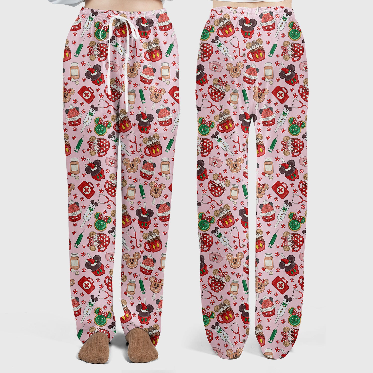 Gingerbread Christmas Comfortable Scrub Set for Nurses - Funny Cookies Candy Cupcake Pants and V Neck Top - Holiday Med Uniform