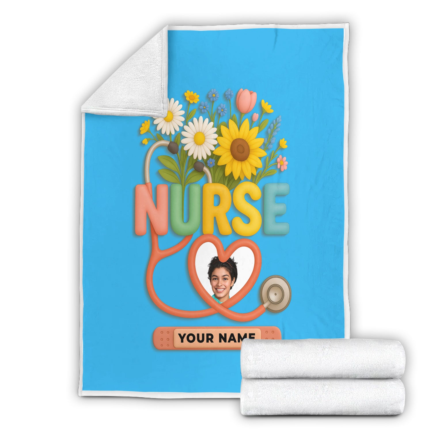Personalized Nurse Floral Graduation Blanket - Custom Photo & Name with Stethoscope for RN LPN CNA Gift - Multiple Color Options Available Keepsake