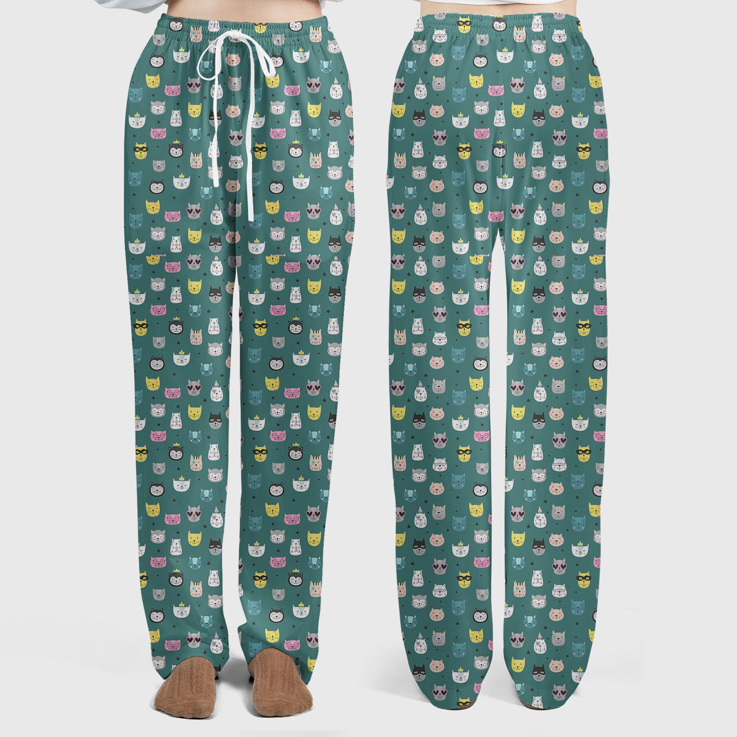 Cute Colorful Cat Pattern Women's Scrub Sets, Breathable Med Uniform