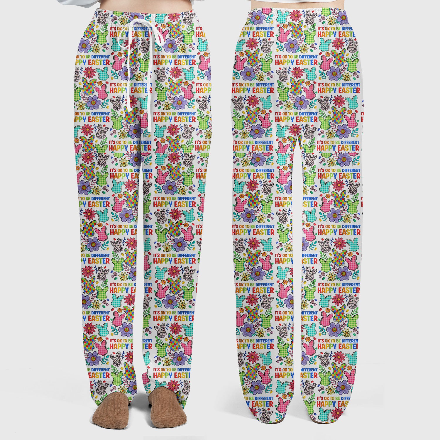 Happy Easter Bunny Floral Print Scrub Set, Breathable Med Uniform