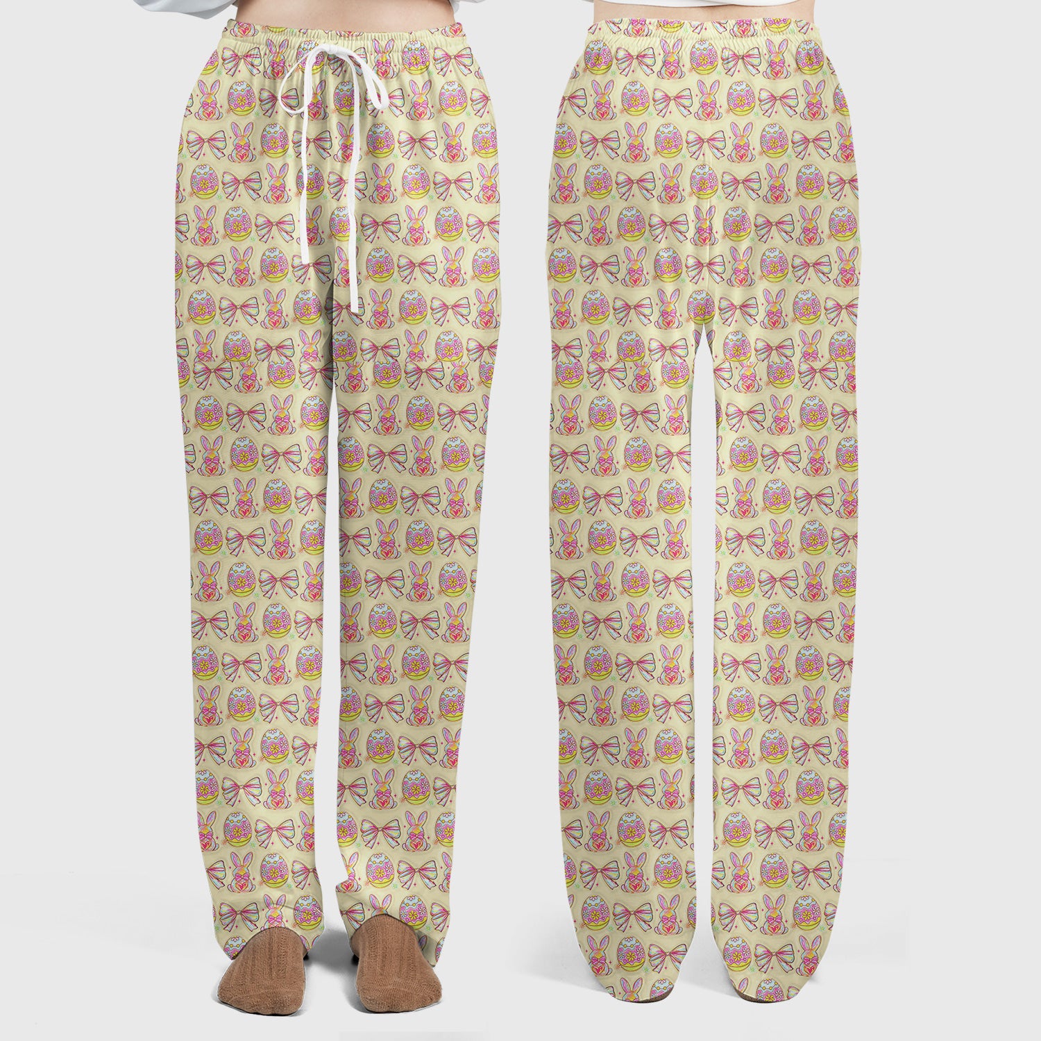 Easter Bunny Pastel Egg Bow Pattern Scrub Set, Breathable Med Uniform