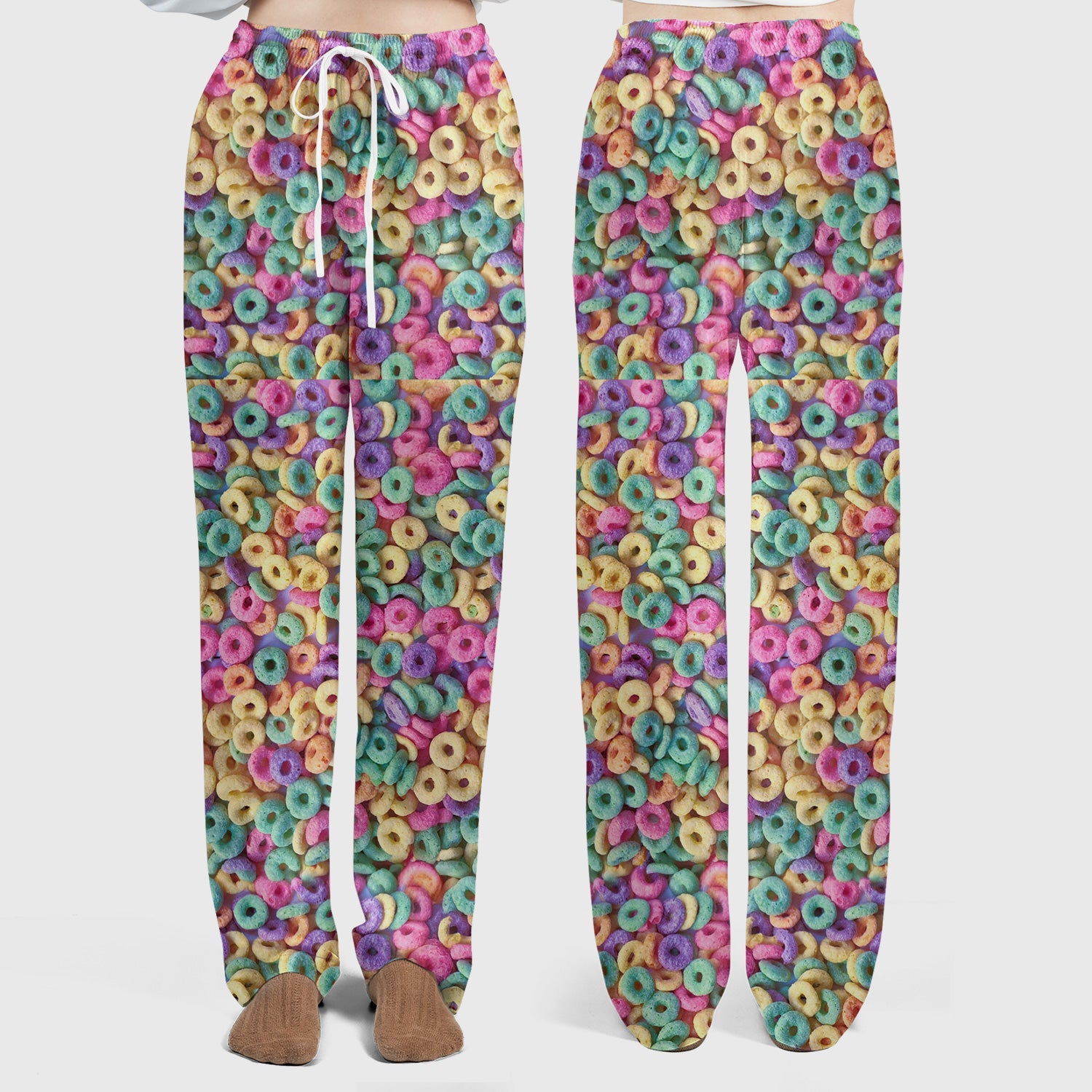 Colorful Cereal Loops Pattern Scrub Set, Scrub Pants and V Neck Top