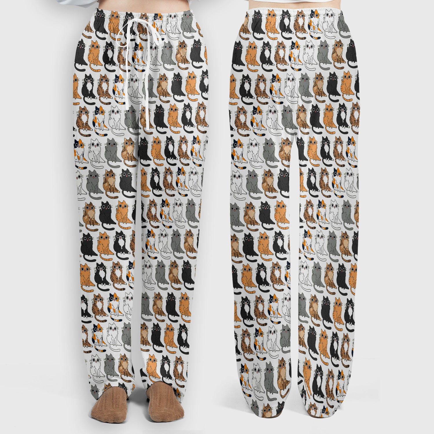 Cute Cartoon Cat Pattern Women's Scrub Set, Scrub Pants and V Neck Top