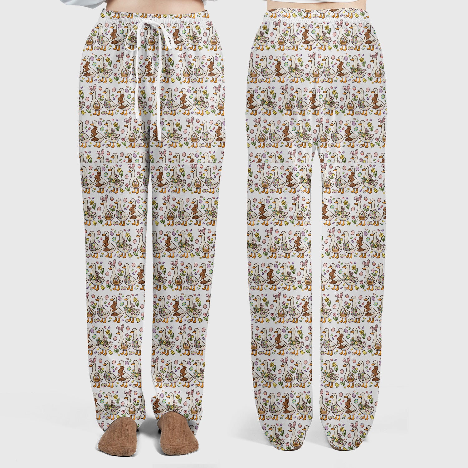 Easter Theme Duck and Bunny Egg Floral Print Scrub Set, Breathable Med Uniform