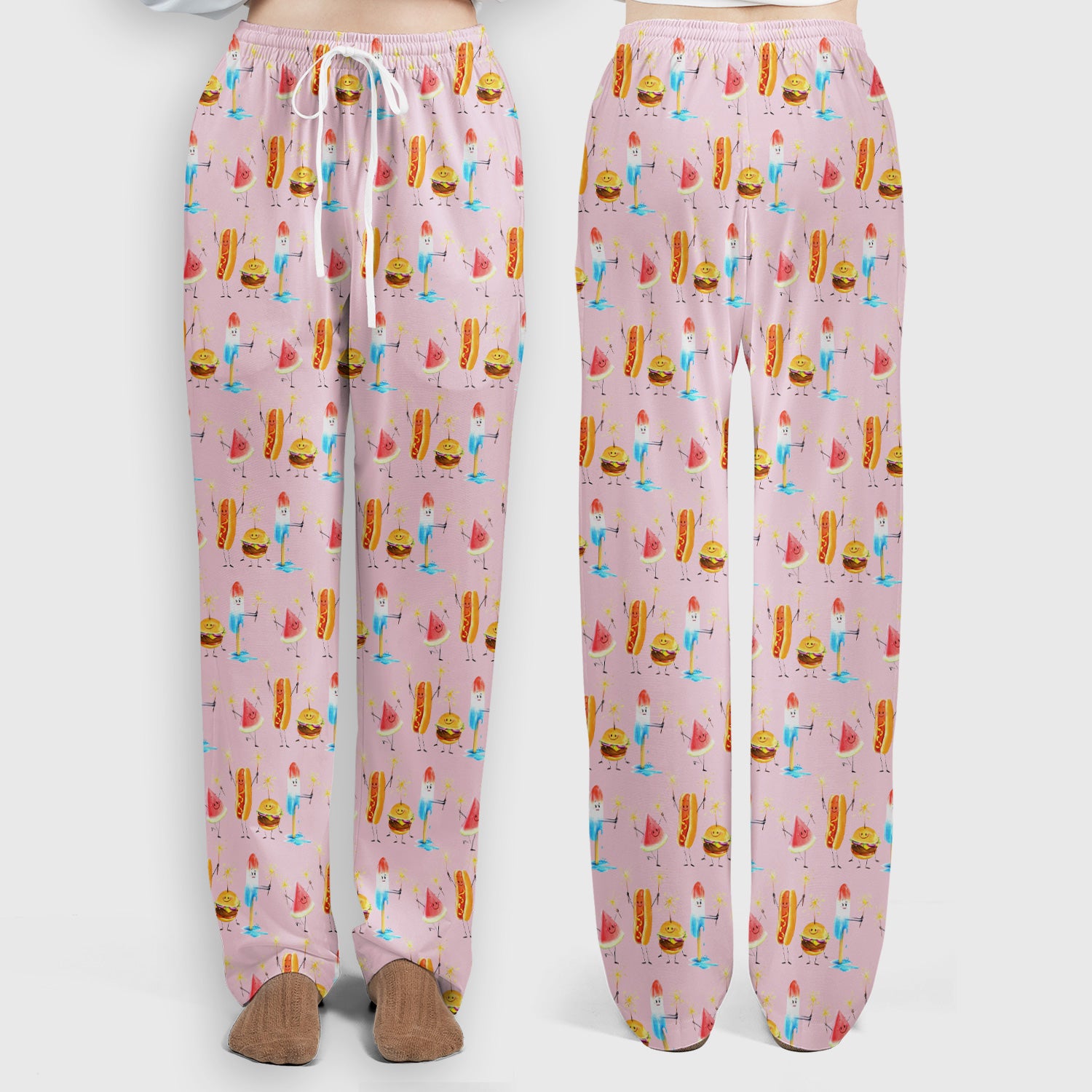 Funny Summer Food Icons Pattern Scrub Set, Breathable Fabrics Nursing Uniform