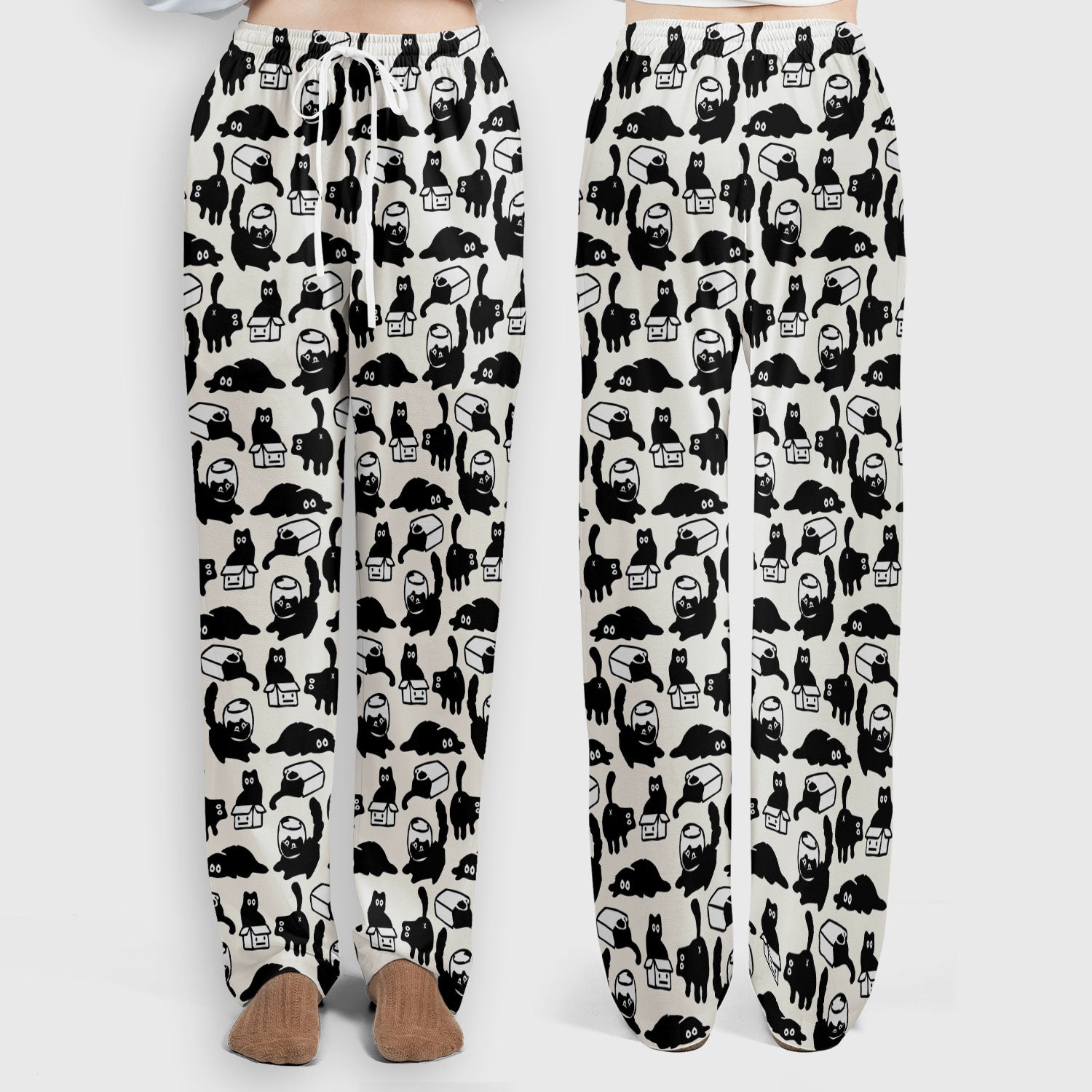 Dark Playful Cat Cartoon Pattern Scrub Set, Breathable Med Uniform