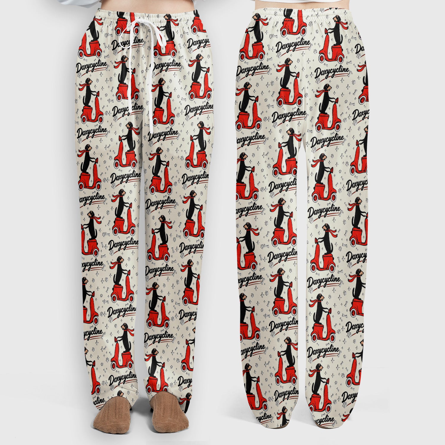Funny Dachshund Riding Scooter Doxycycline Print Scrub Set, Breathable Med Uniform