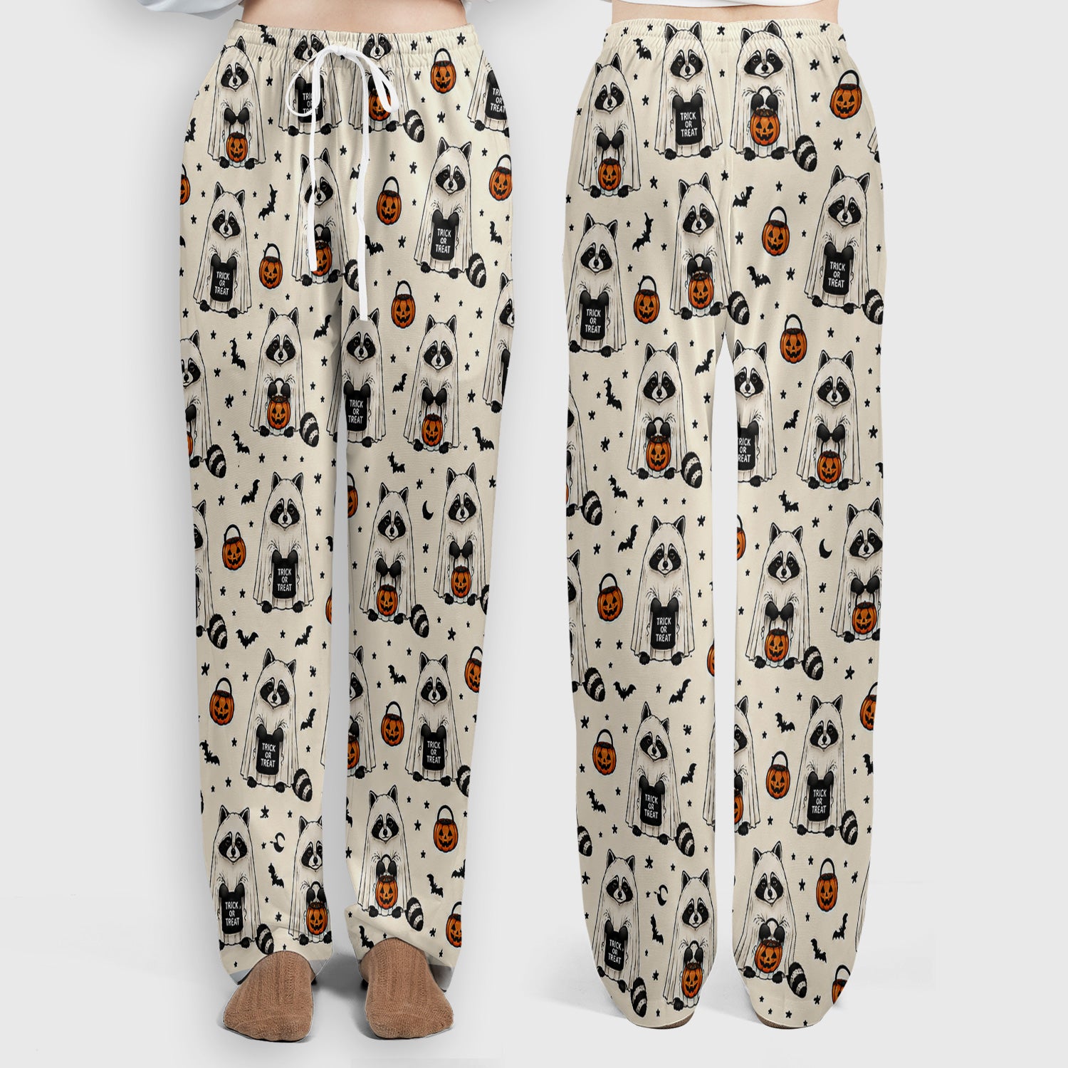 Cute Halloween Ghost Raccoon Scrub Set, Scrub Pants and V Neck Top