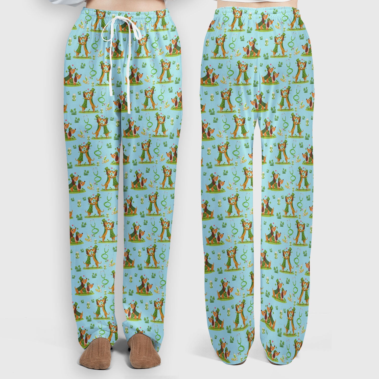 Valentine Cute Dachshund Nurse Set, Dog Heart Pattern, Breathable Nursing Uniform