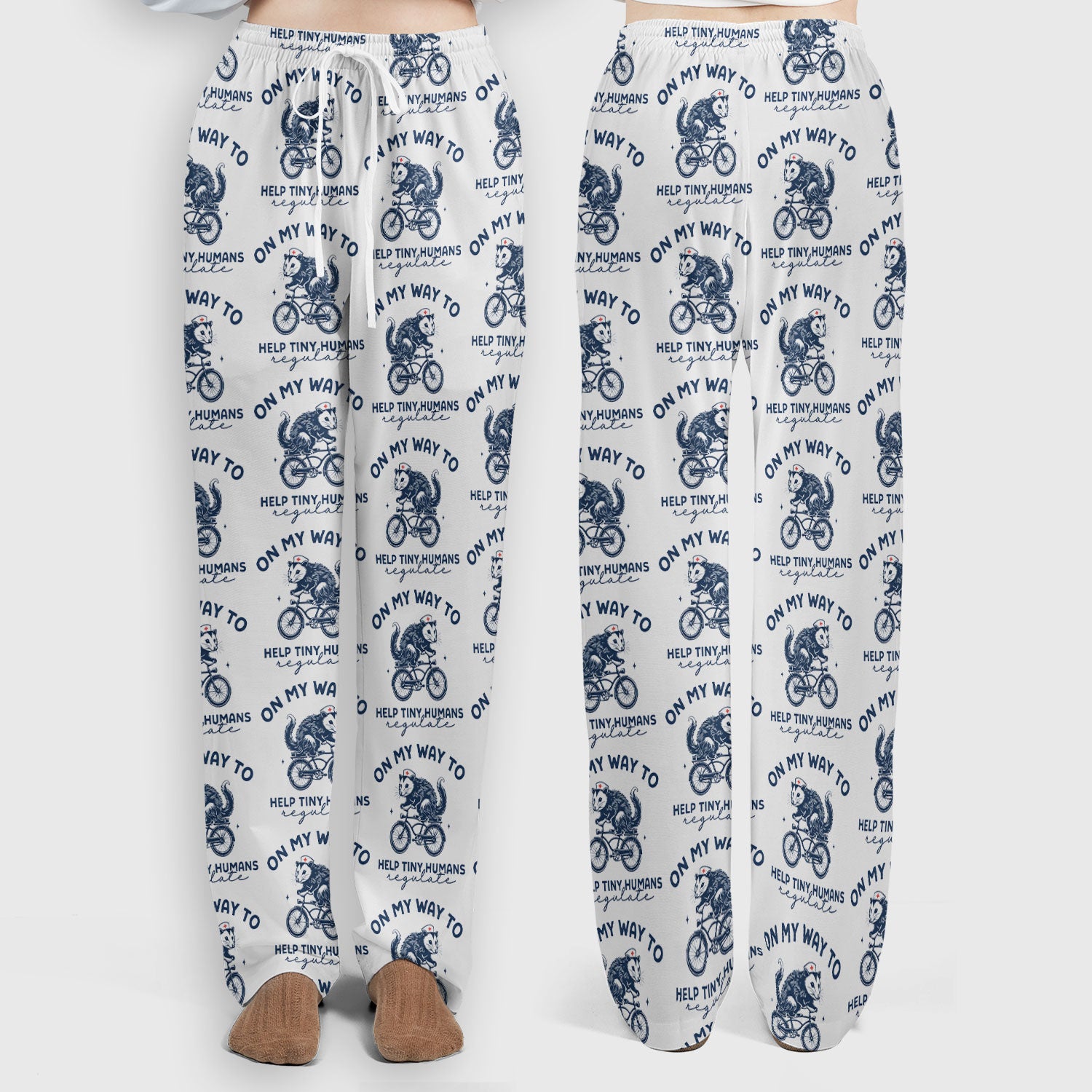 Featuring Biking Opossum With Funny Quote Print Set, Women's Scrub Sets