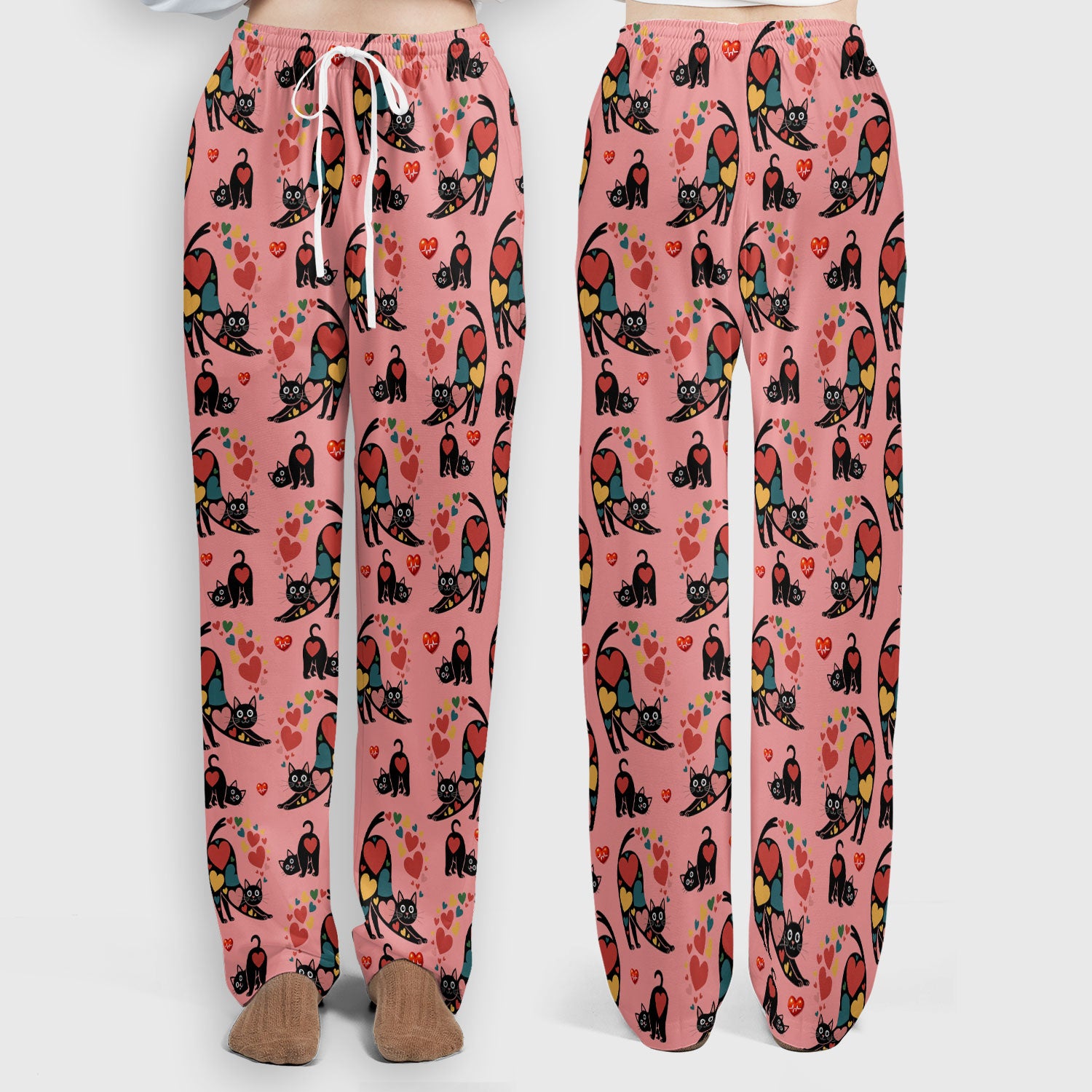 Playful Cat Valentine Heart Print Medical Scrub Set, Breathable Med Uniform