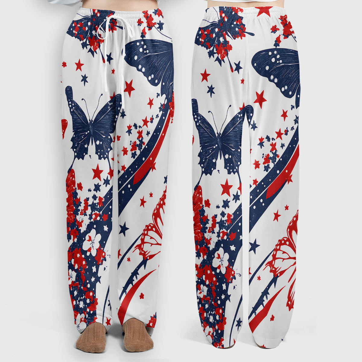 Patriotic Butterfly with Red White Blue Stars Scrub Set, Scrub Pants and V Neck Top