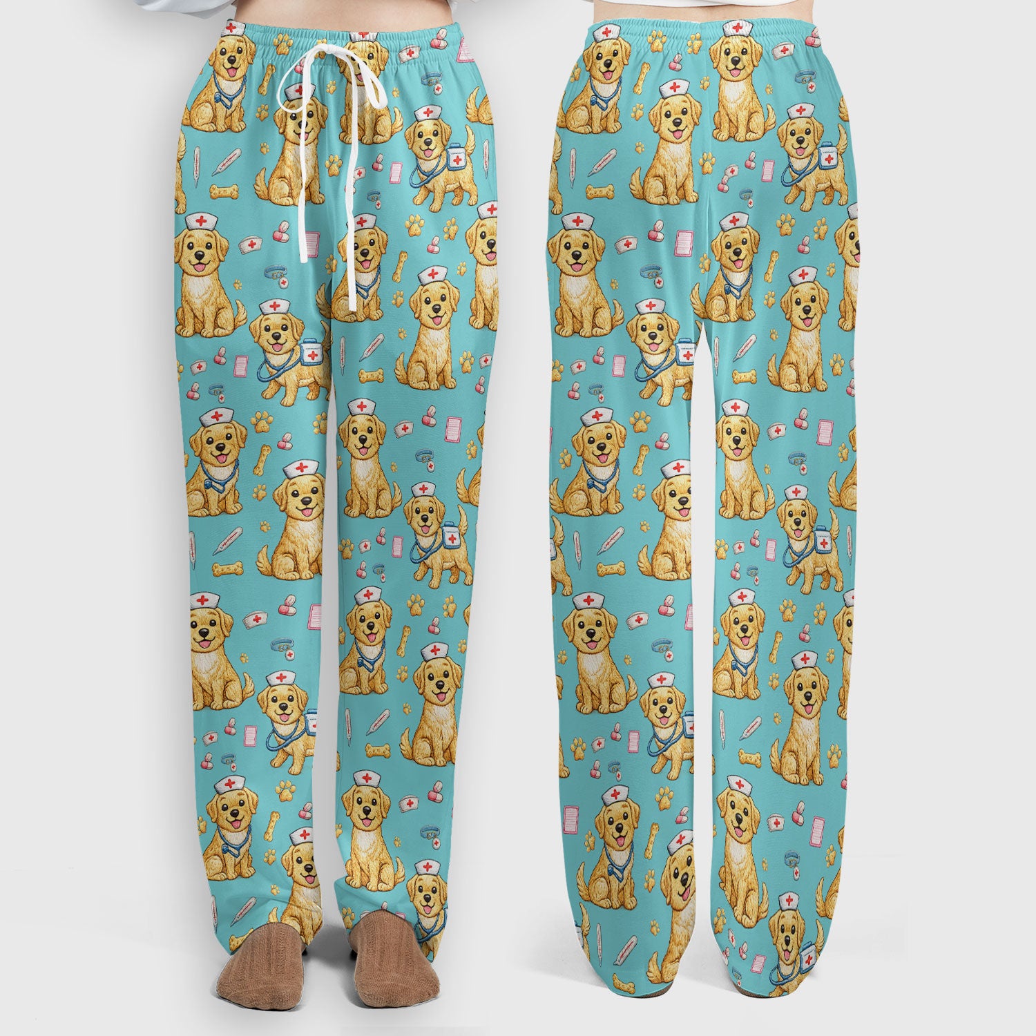 Cute Puppy Nurse Medical Print Women’s Scrub Set, Scrub Pants and V Neck Top