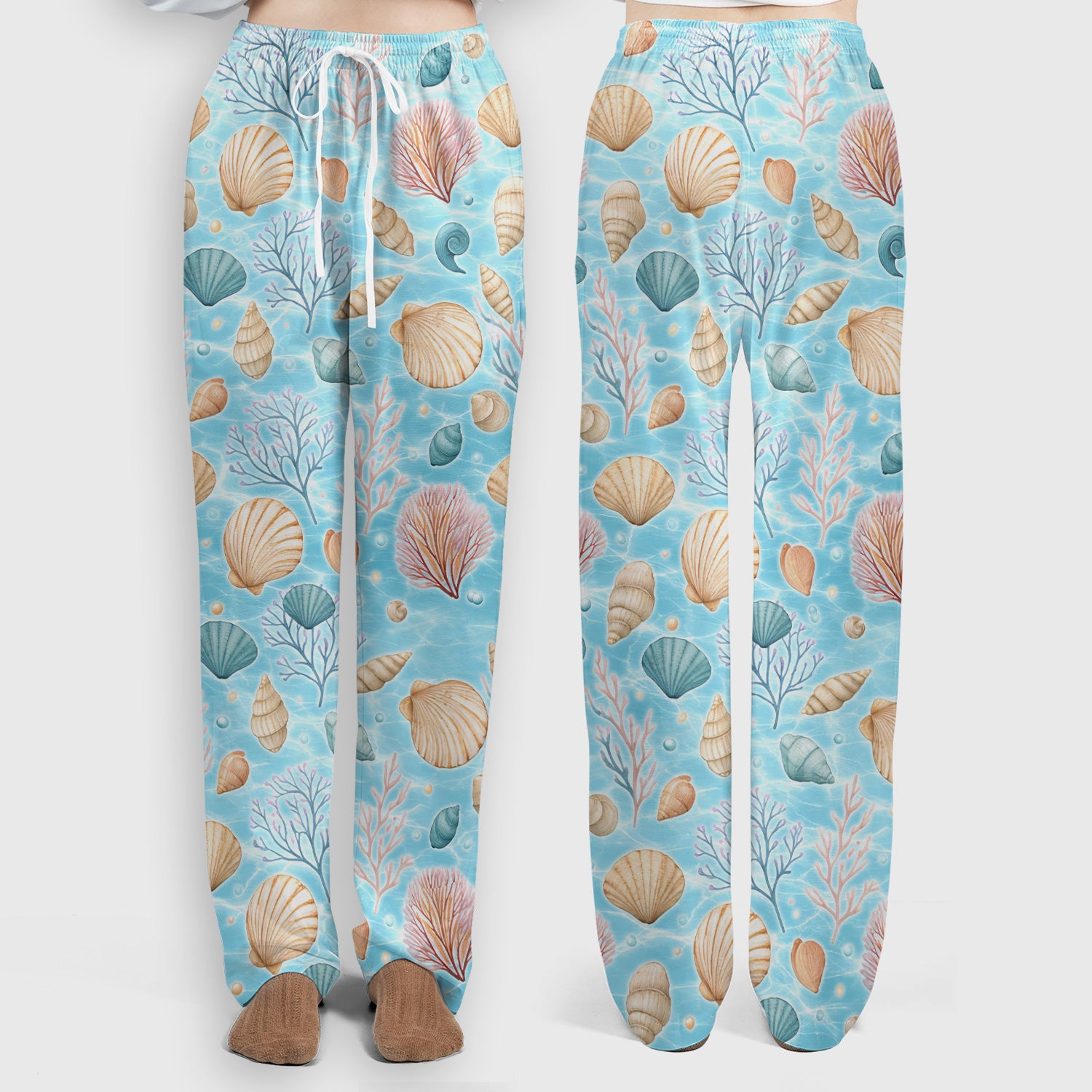Cute Nurse Coastal Seashell And Coral Reef Scrub Set, Scrub Pants and V Neck Top