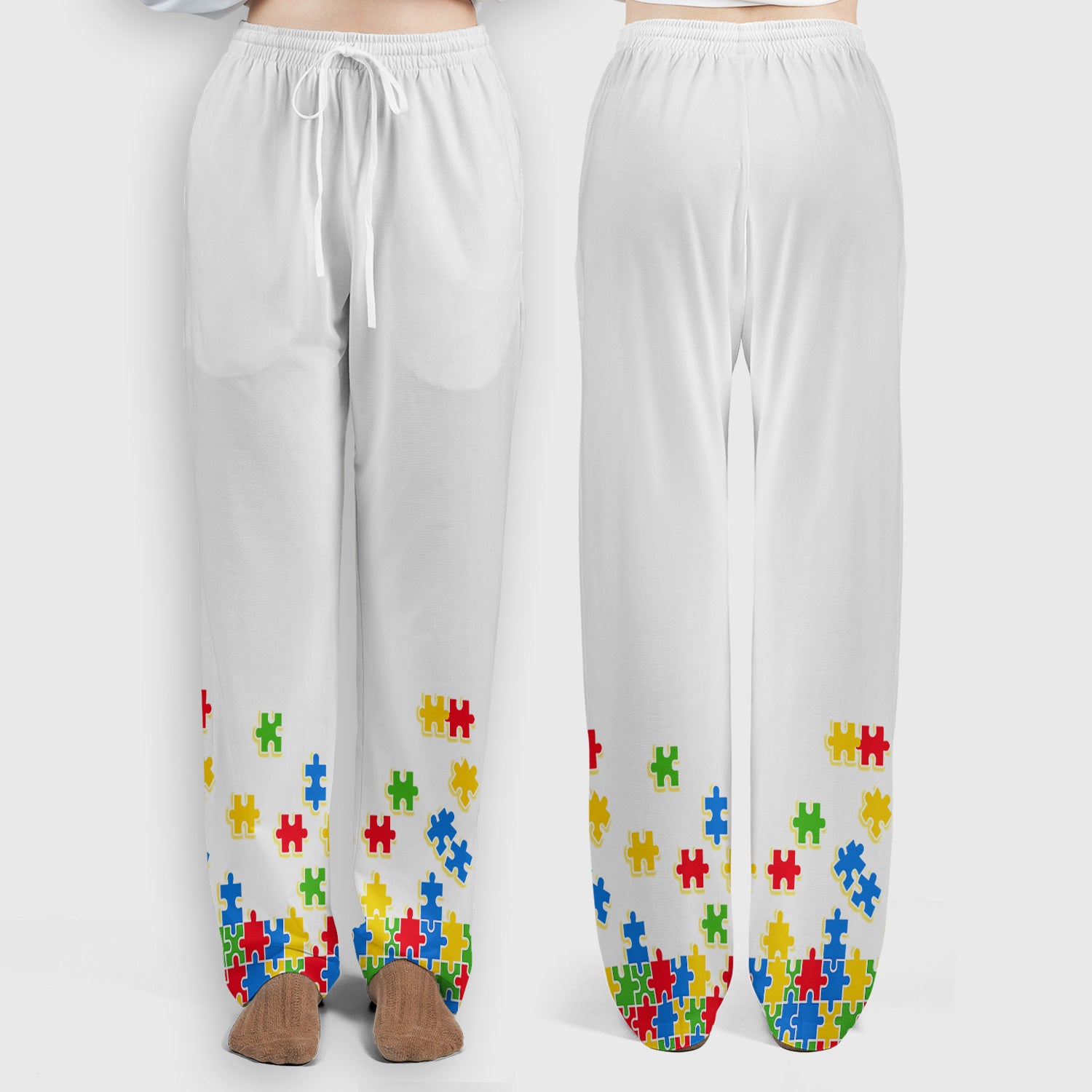 Autism Puzzle Bow Colorful Pieces Print Scrub Set, Breathable Med Uniform