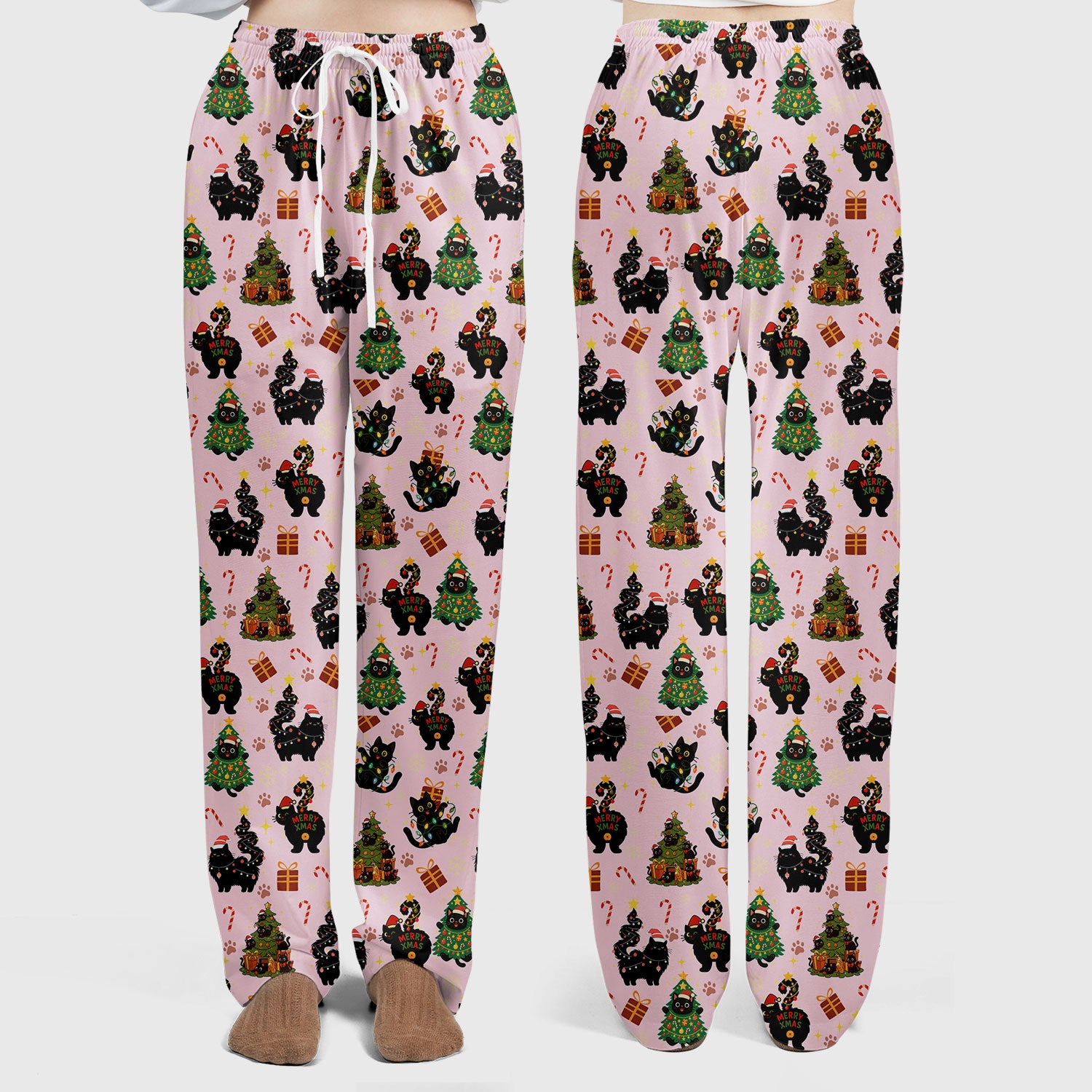 Christmas Cat Scrub Set for Women - Black Cat and Tree Pattern Holiday Nurse Scrubs - Cute Gift for RN LPN CNA