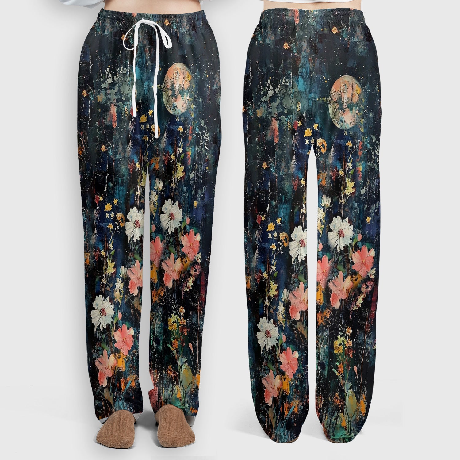Moonlit Barn Owl Floral Pattern Scrub Set, Scrub Pants and V Neck Top