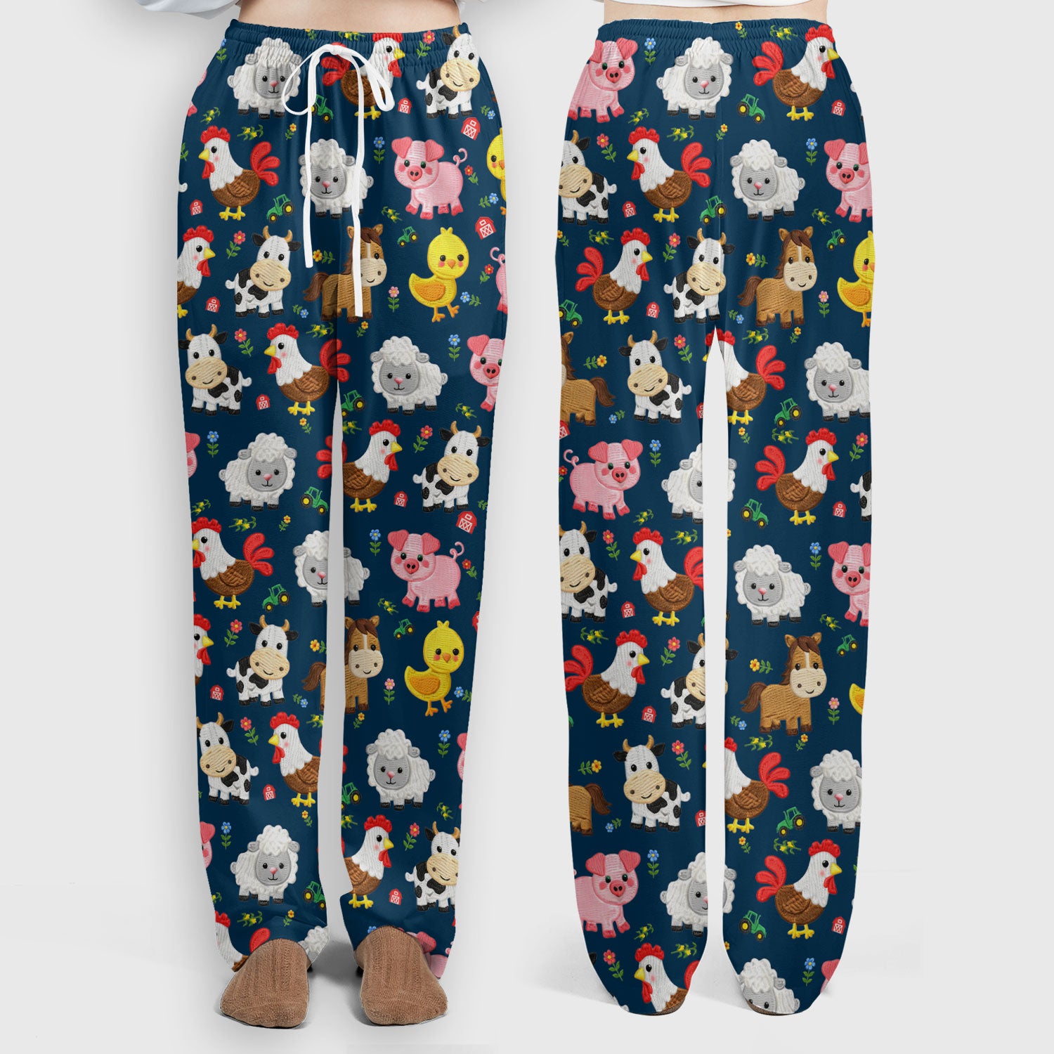 Cartoon Farm Animal Pattern Scrub Set, Breathable Med Uniform