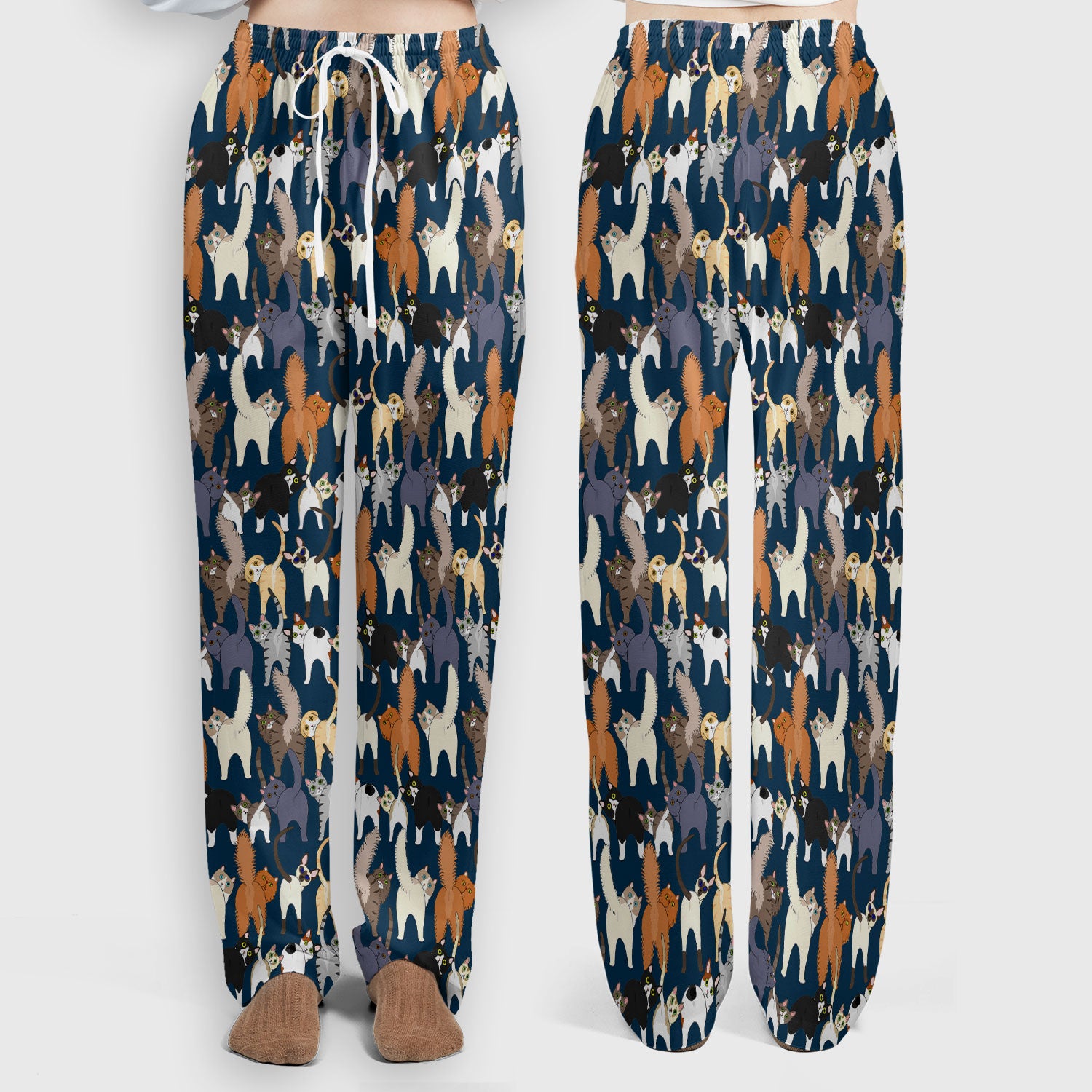 Whimsical Multicolor Cat Cartoon Pattern Scrub Set, Breathable Med Uniform