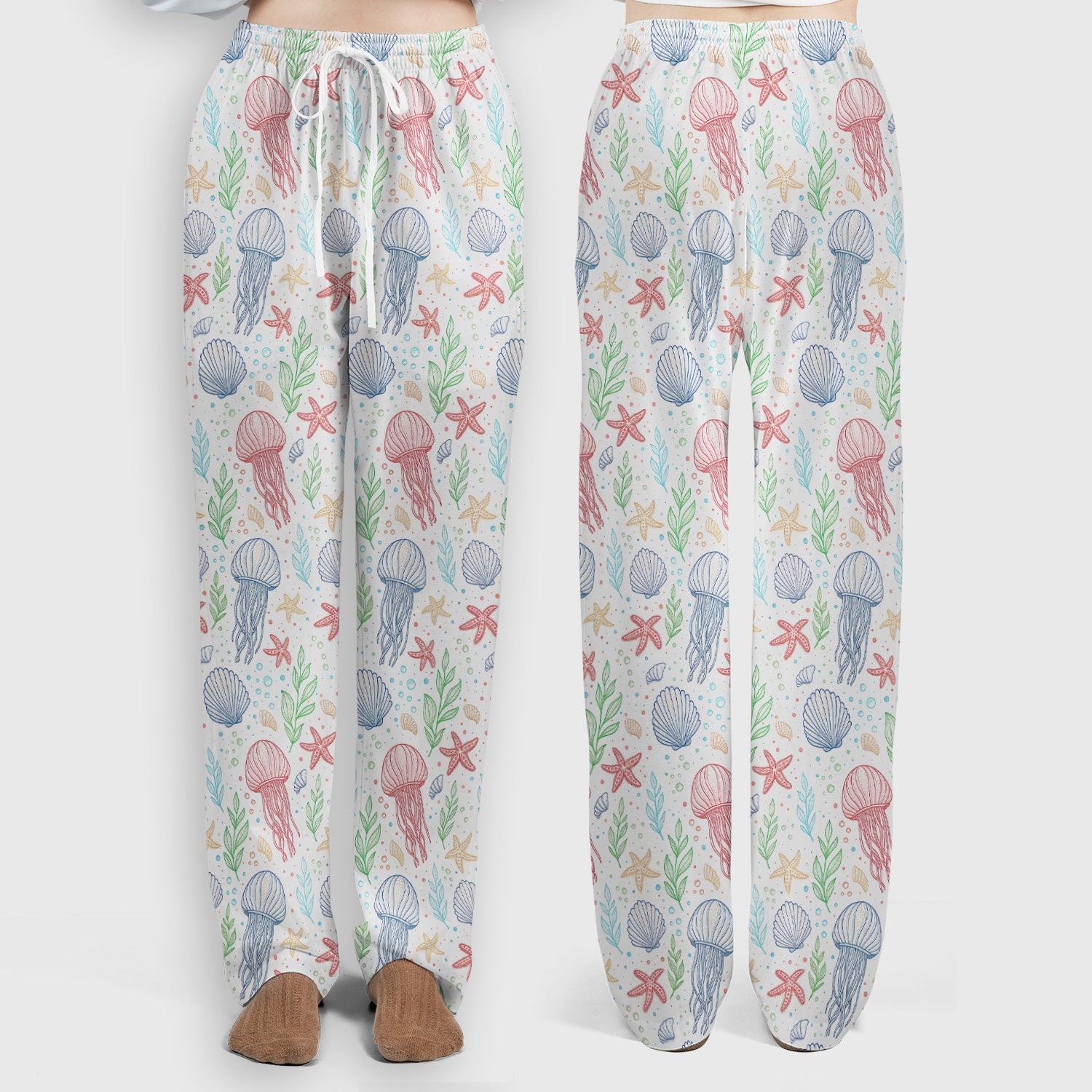 Cute Jellyfish Ocean World  Pattern Scrub Set, Scrub Pants and V Neck Top