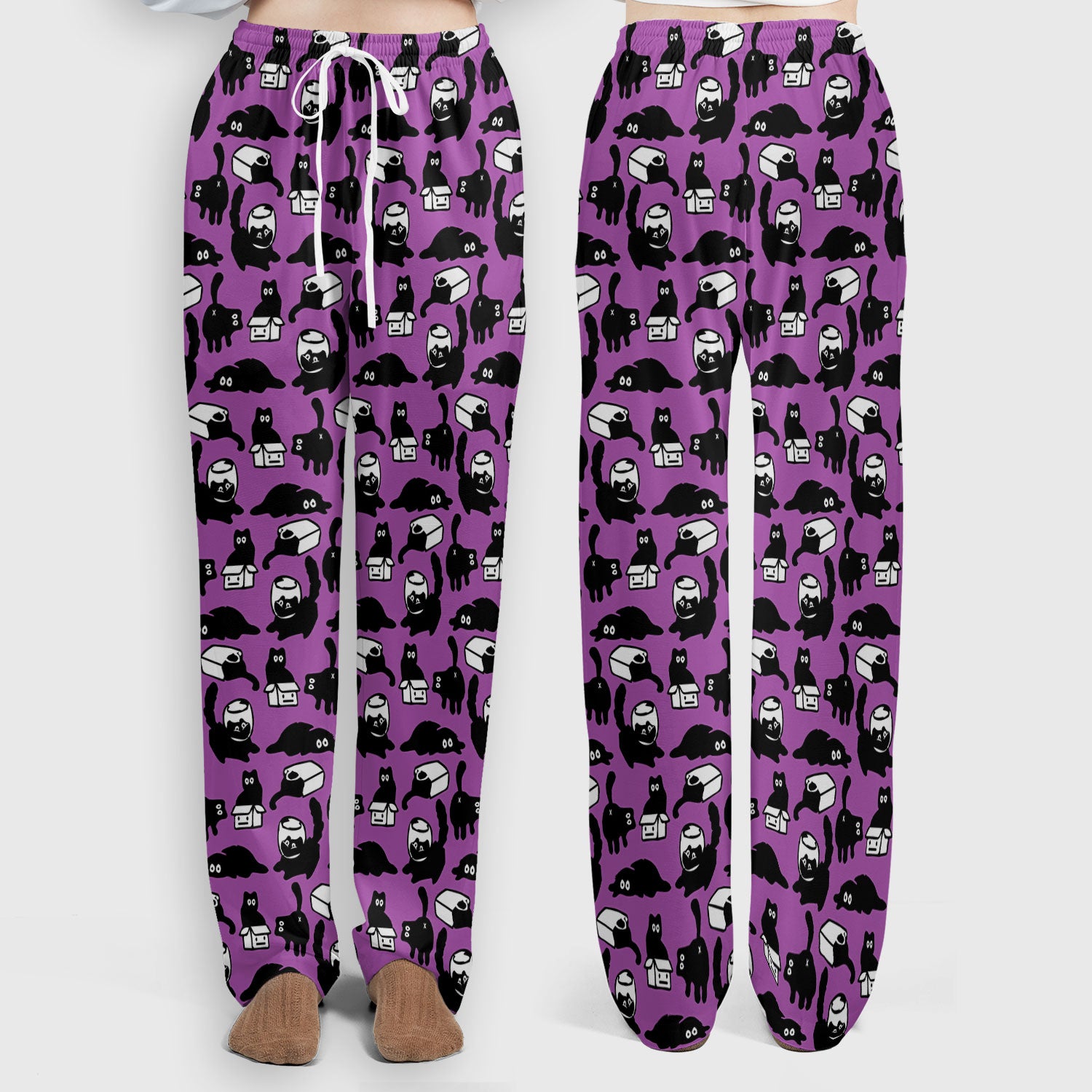 Dark Playful Cat Cartoon Pattern Scrub Set, Breathable Med Uniform