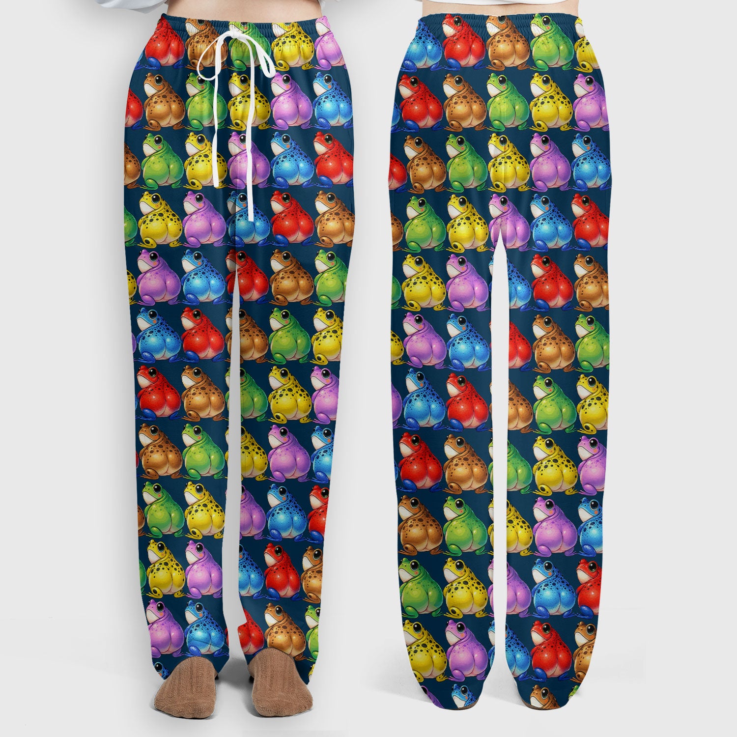 Funny Colorful Frogs Pattern Scrubs Sets, Scrub Pants and V Neck Top