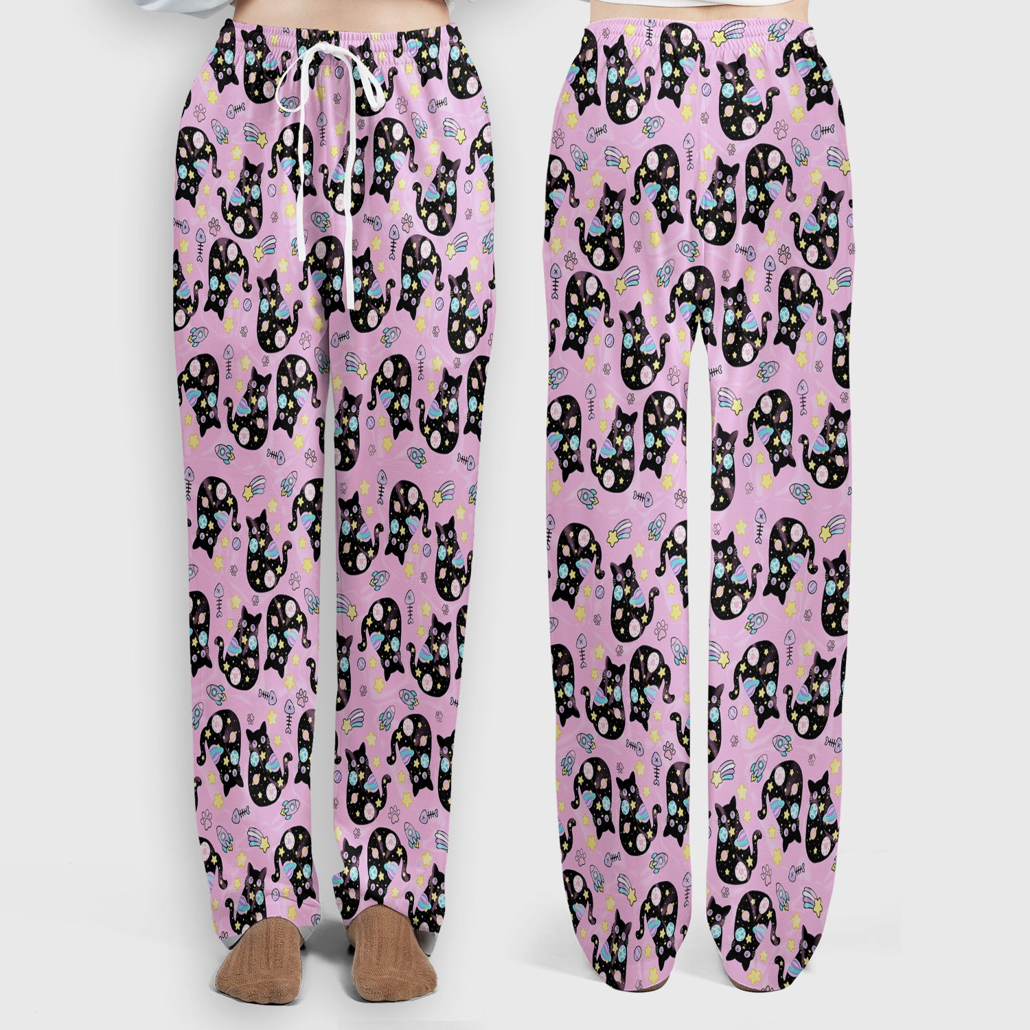 Galaxy Black Cat Space Pattern Scrub Top, Breathable Fabrics Nursing Uniform