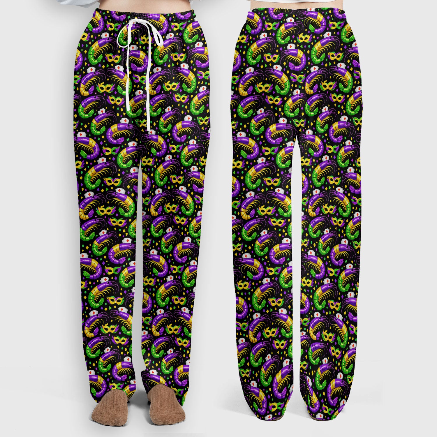 Mardi Gras Pattern Scrub Set, Crawfish Carnival Medical Nurse Scrub Shirt, Breathable Fabrics Nursing Uniform