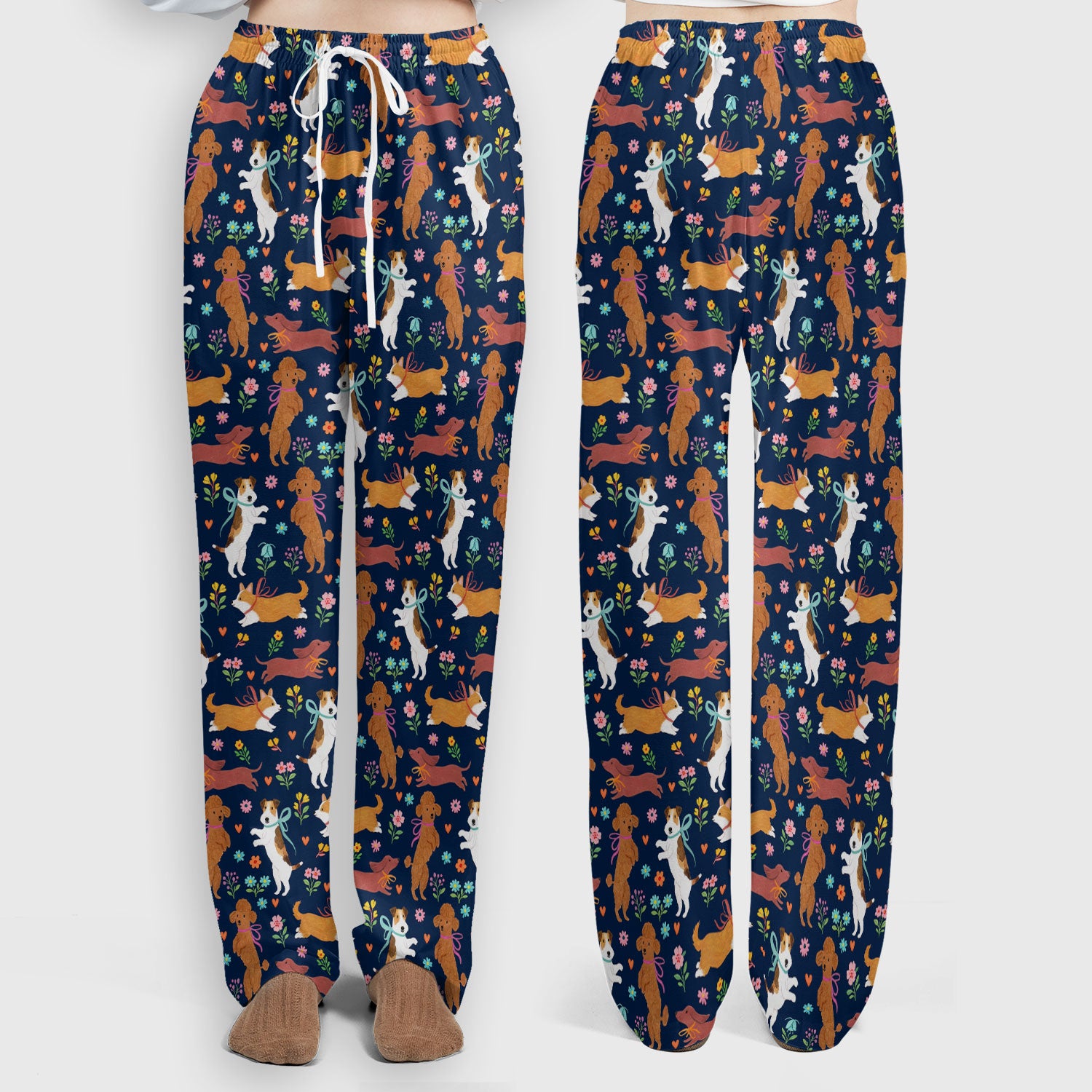 Cute Cartoon Dog Print Women's Scrub Set, Scrub Pants and V Neck Top