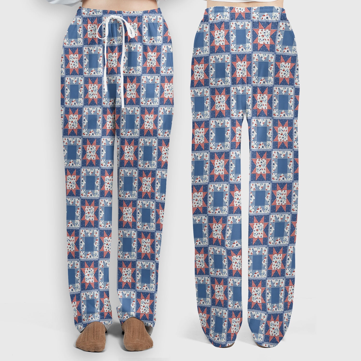 Vintage Patchwork Star Quilt Pattern Scrub Set, Scrub Pants and V Neck Top