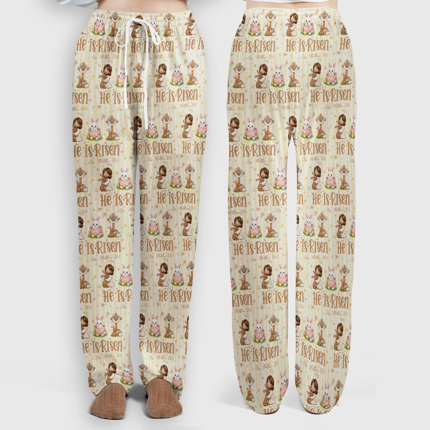 He Is Risen Jesus Easter Print Sets, Scrub Pants and V Neck Top