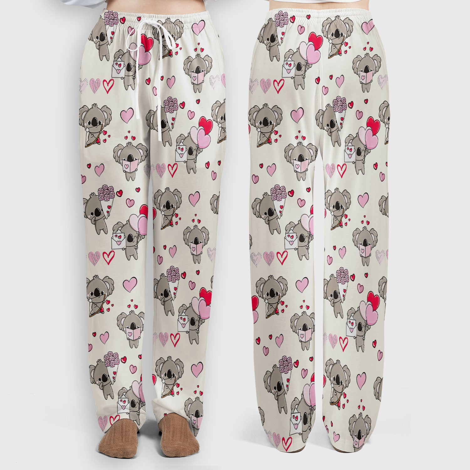 Valentine Koala Holding Flowers Cute Print Scrub, Women's Scrub Sets