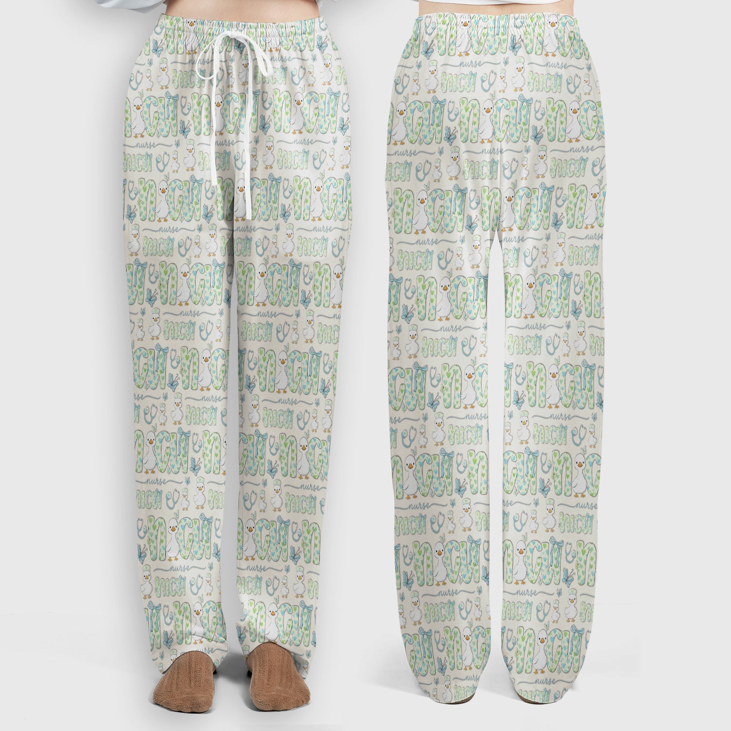 NICU Nurse Duck Pattern Scrub Set, Scrub Pants and V Neck Top