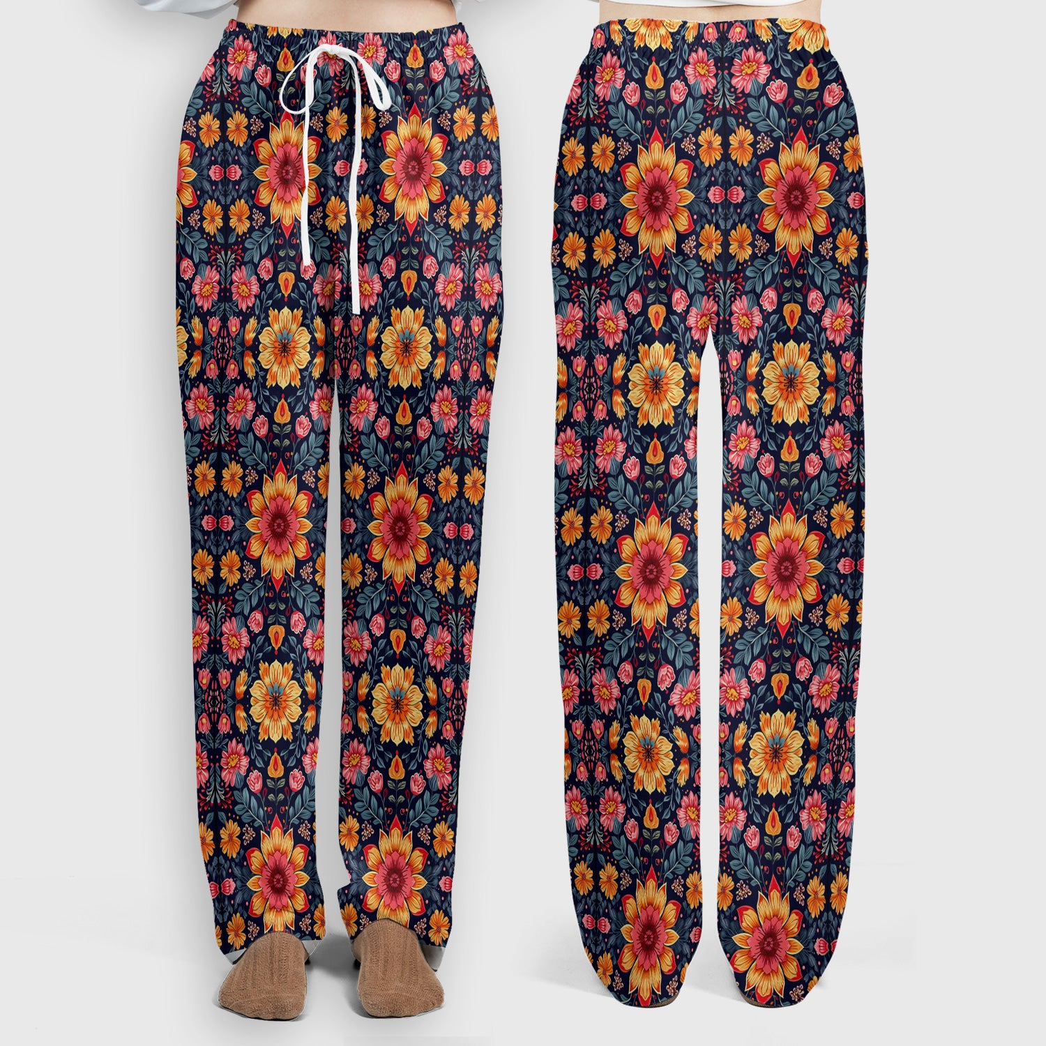 Elegant Dark Floral Pattern Scrub Set, Scrub Pants and V Neck Top