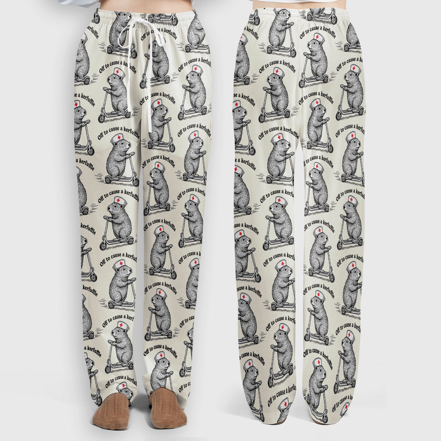 Funny Nurse Mouse Scooter Print Women's Scrub Set, Scrub Pants and V Neck Top